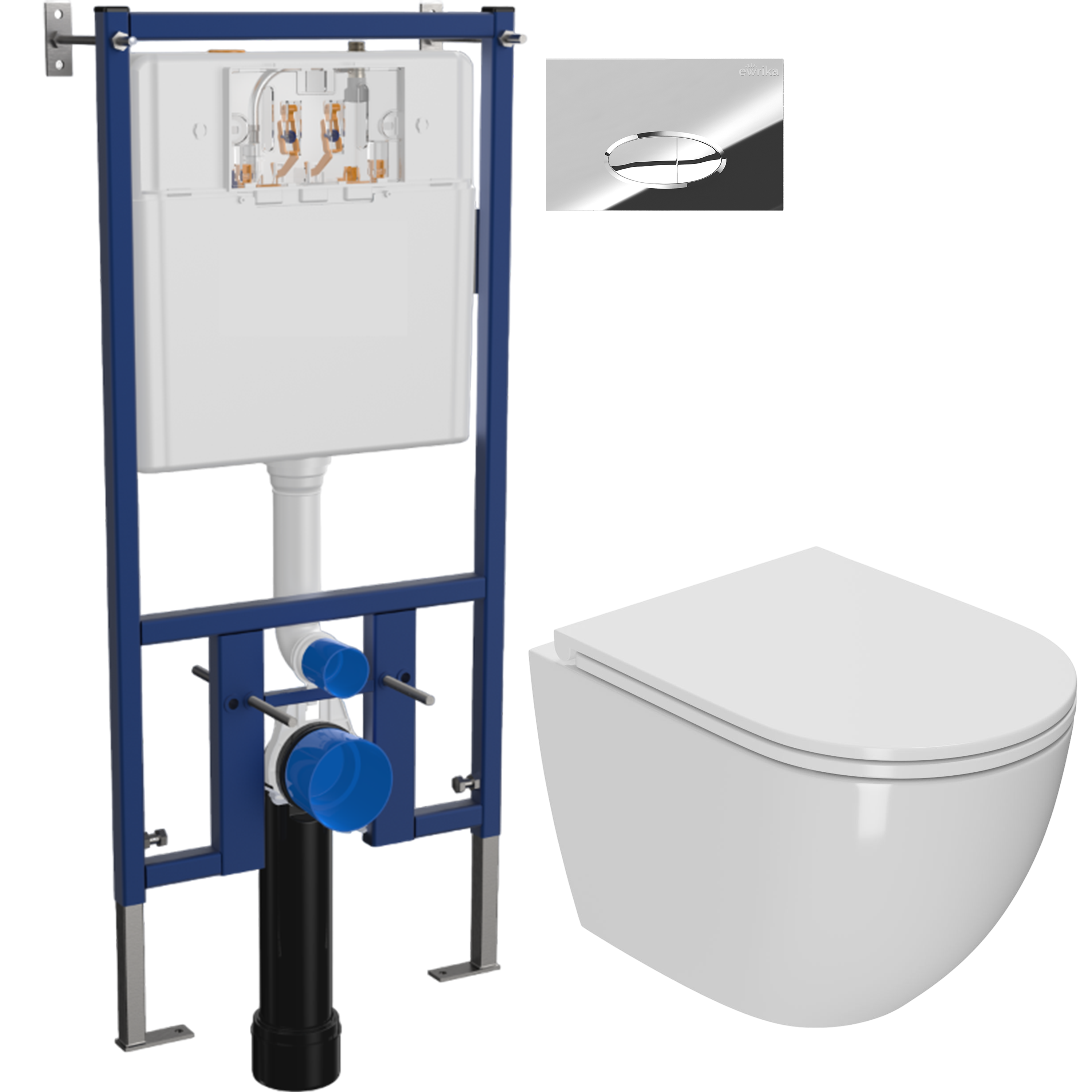 Комплект 3 в 1 Унитаз подвесной Bauedge Bau Dream + Инсталляция EWRIKA ProLT 0026-2020 + Кнопка 0051 цвет хром