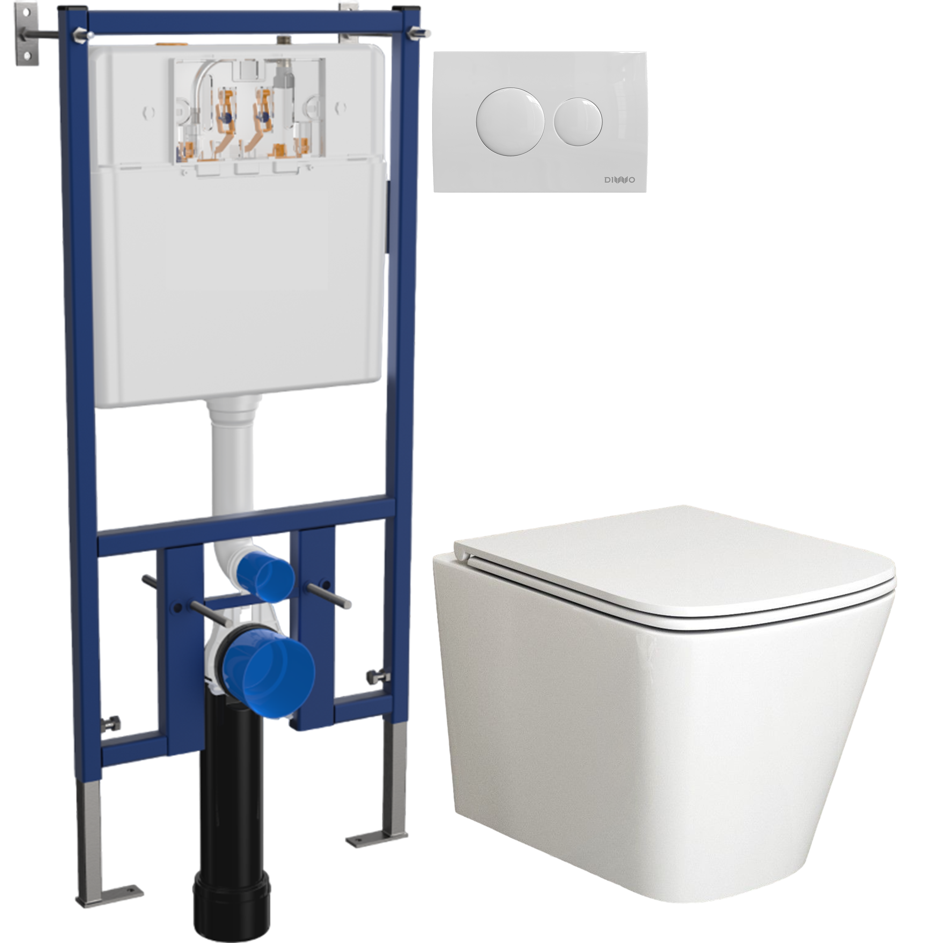 Комплект 3 в 1 Унитаз подвесной Bauedge Stil BS0002 с микролифтом, безободковый, глянцевый белый + Инсталляция DIWO 4501 + Кнопка 7310 цвет глянцевый белый