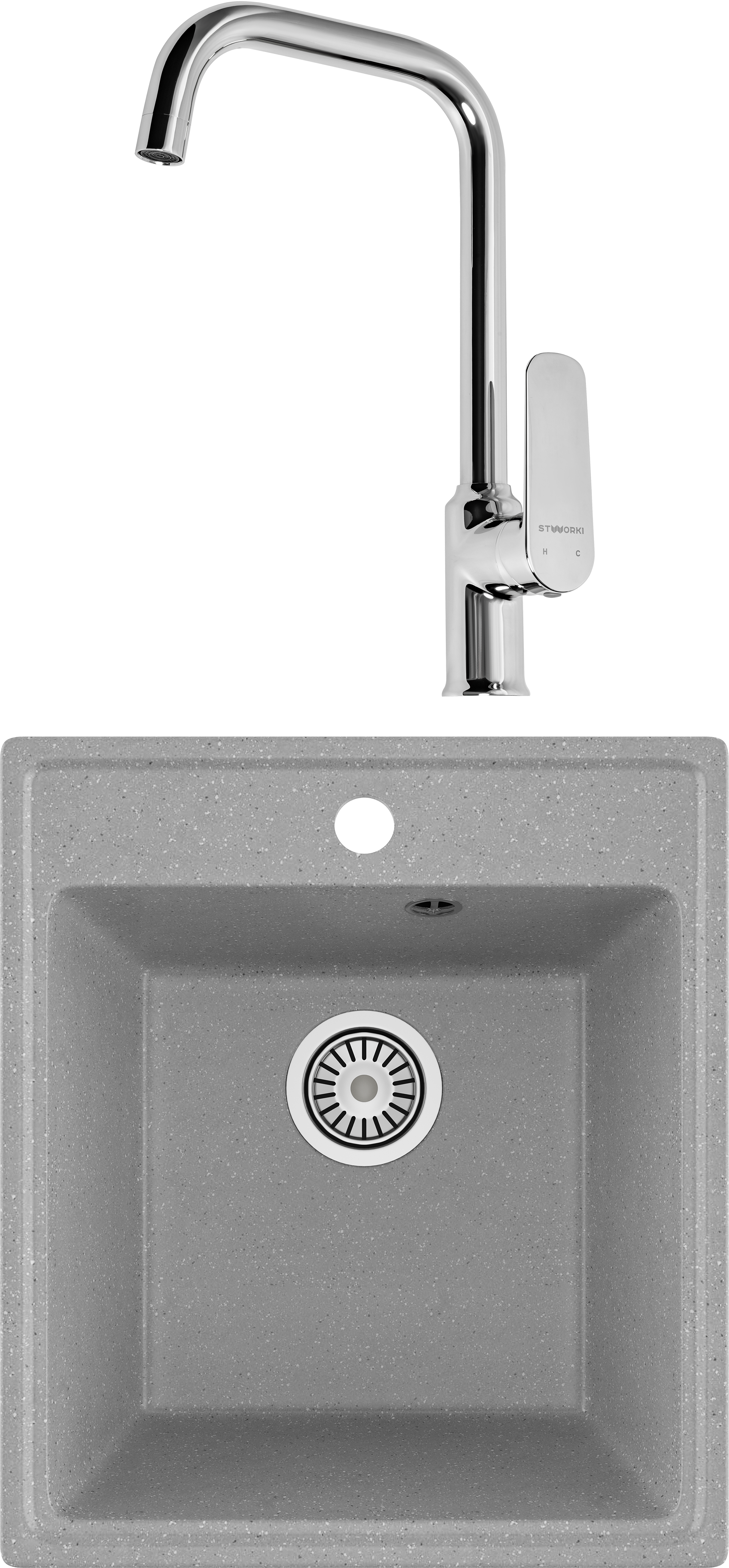 Комплект Мойка Domaci Палермо PR-425-003 серая + Смеситель STWORKI WFD04005GA