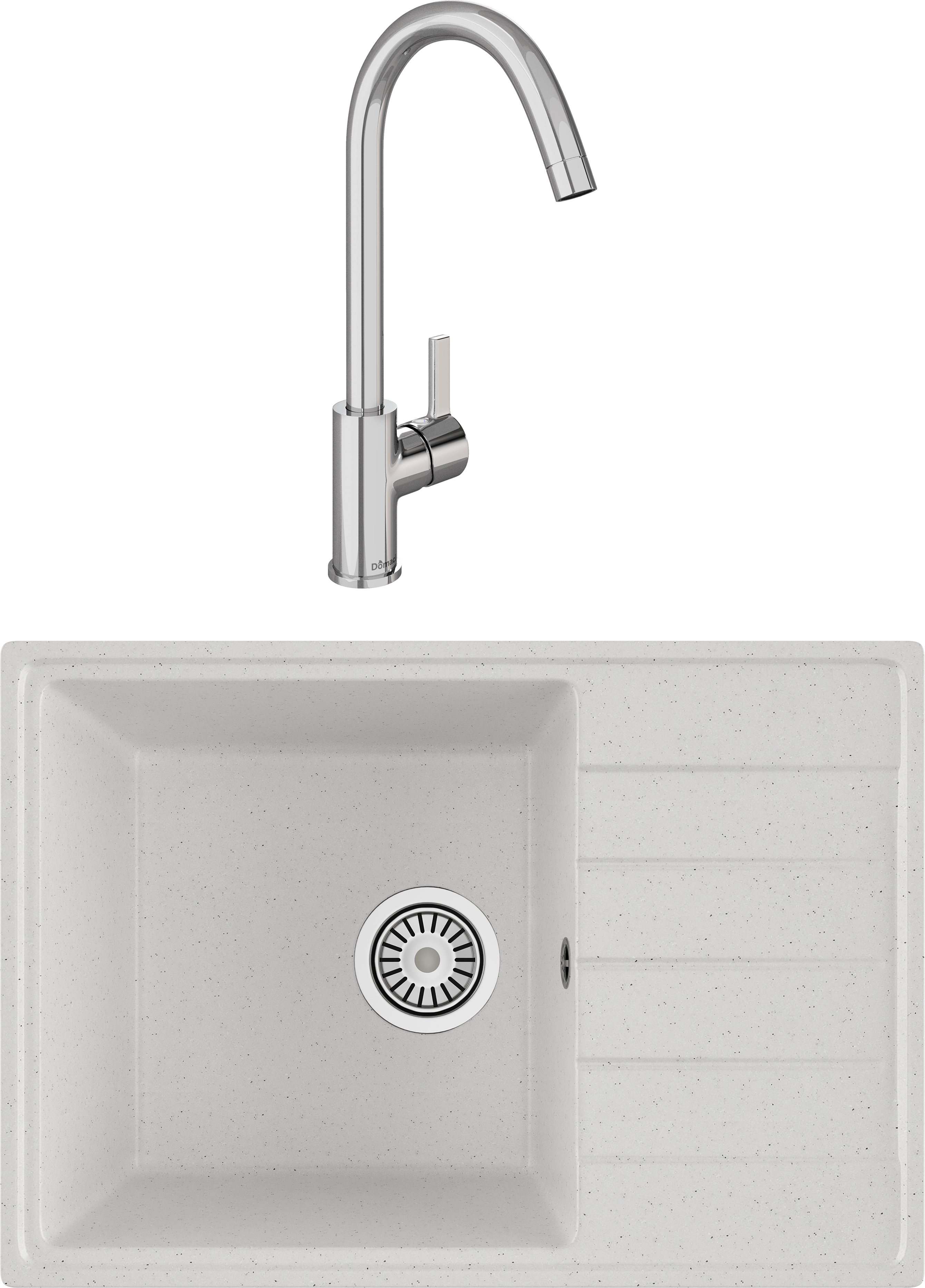 Комплект Мойка Domaci Палермо PR-600-001 белая + Смеситель Ливорно 33080-229/1GB-IG11