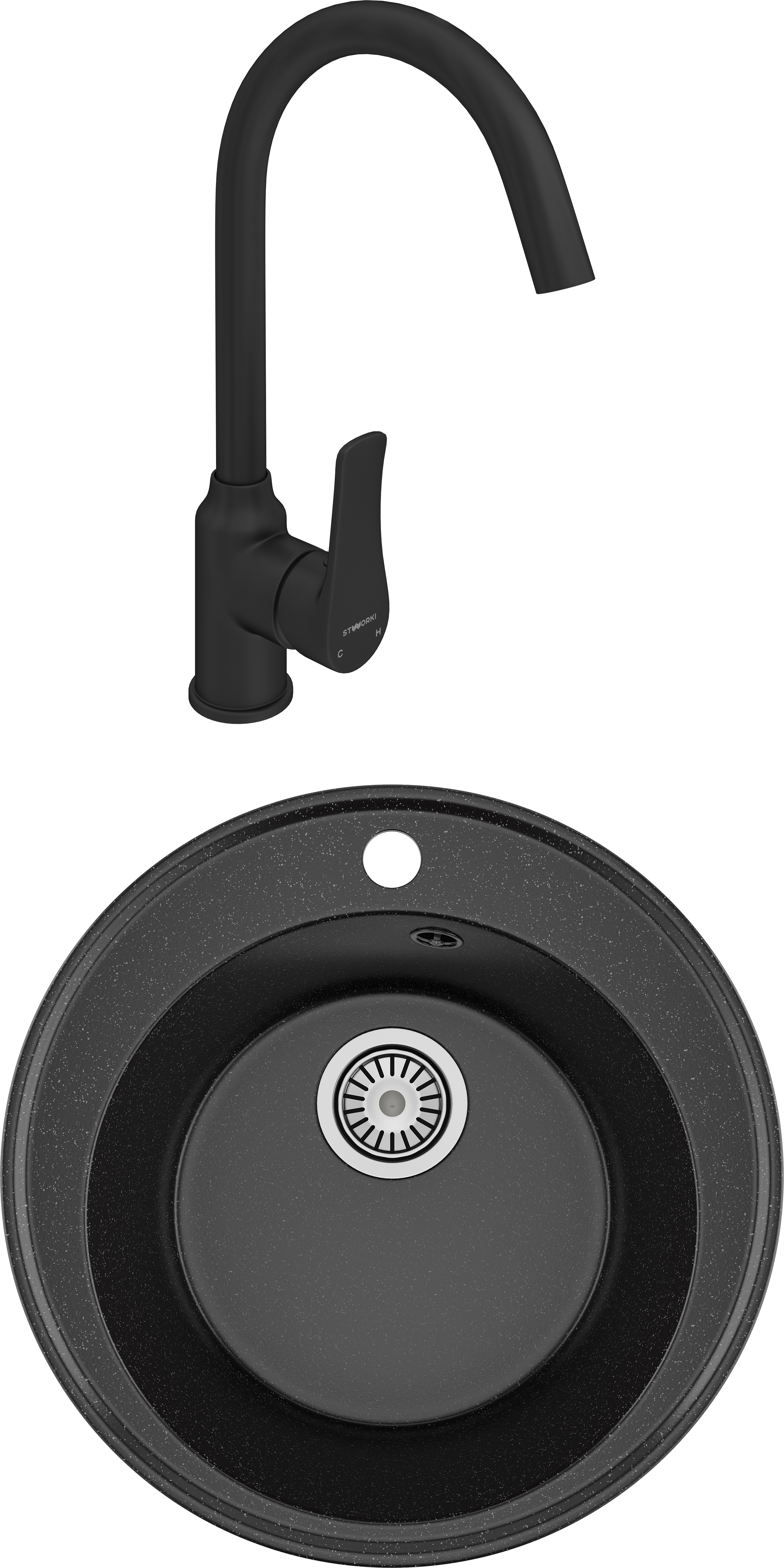 Комплект Мойка кухонная Domaci Палермо PR-475-004 черная + Смеситель STWORKI HWX0603-P01BK