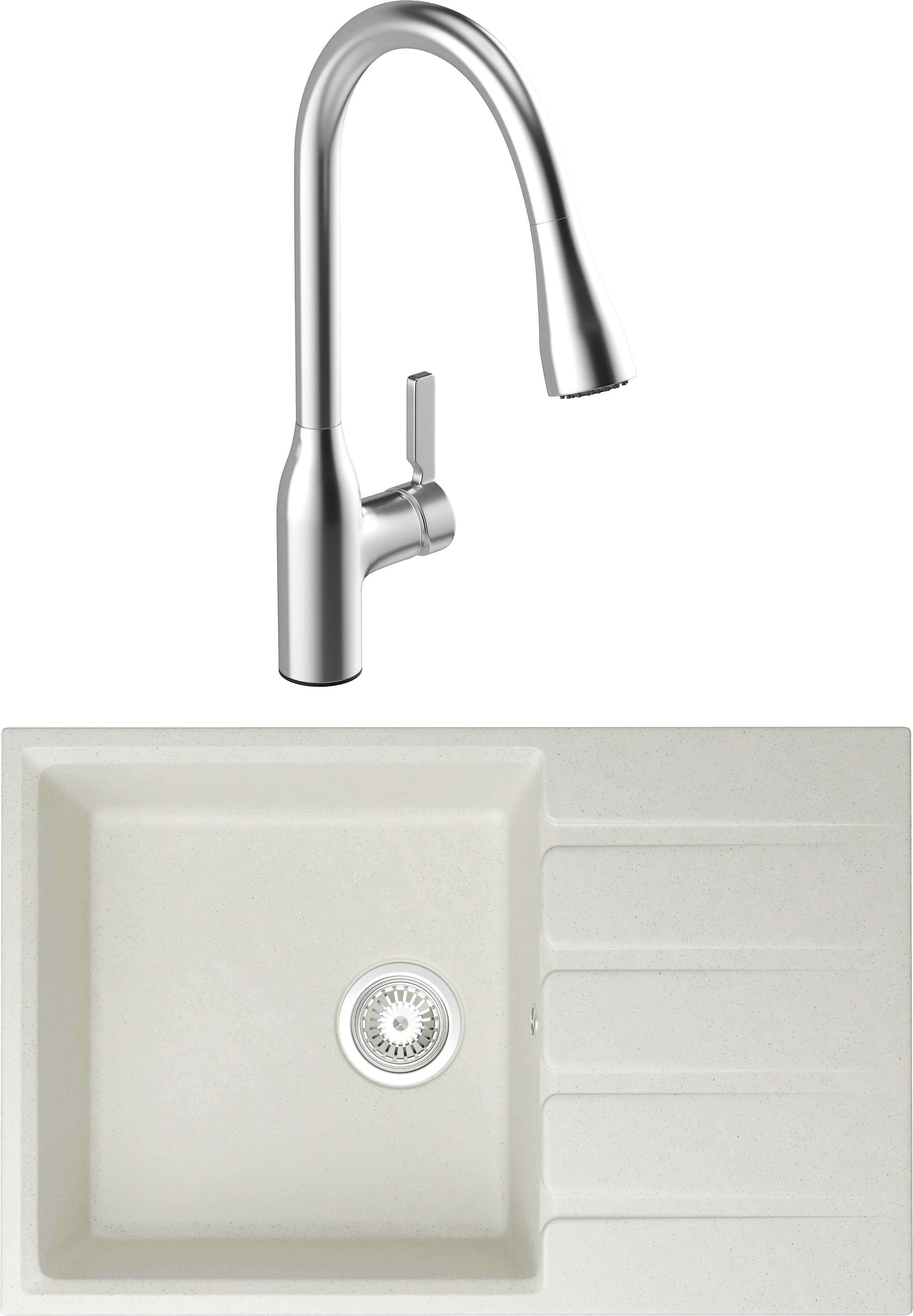 Комплект Мойка кухонная Domaci Парма 76-200 белая + Смеситель STWORKI 33138-123/1BG-IG11