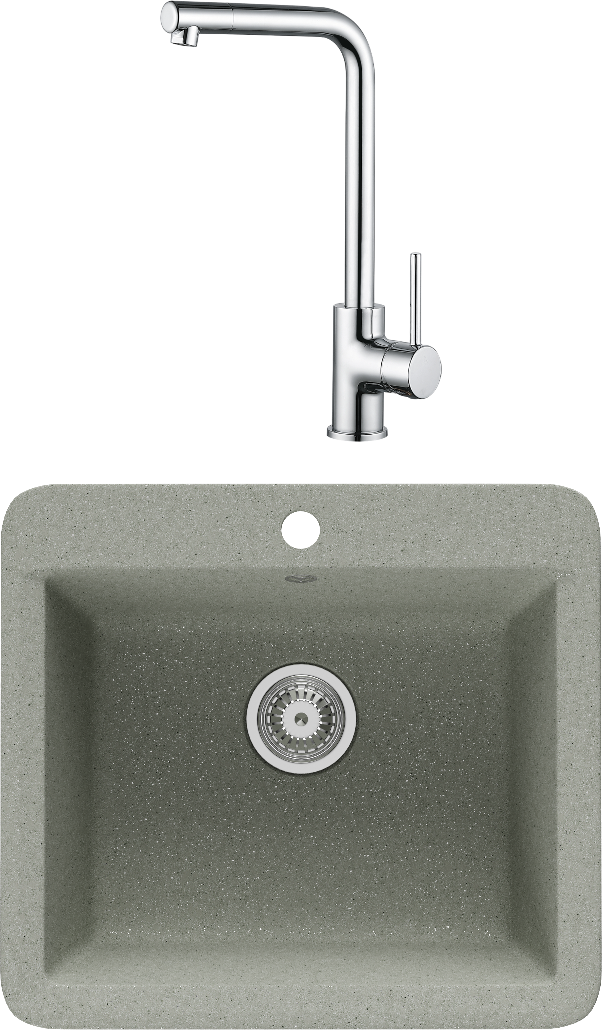 Комплект Мойка Domaci Парма V-251 серая + Смеситель Ливорно WFD05002K