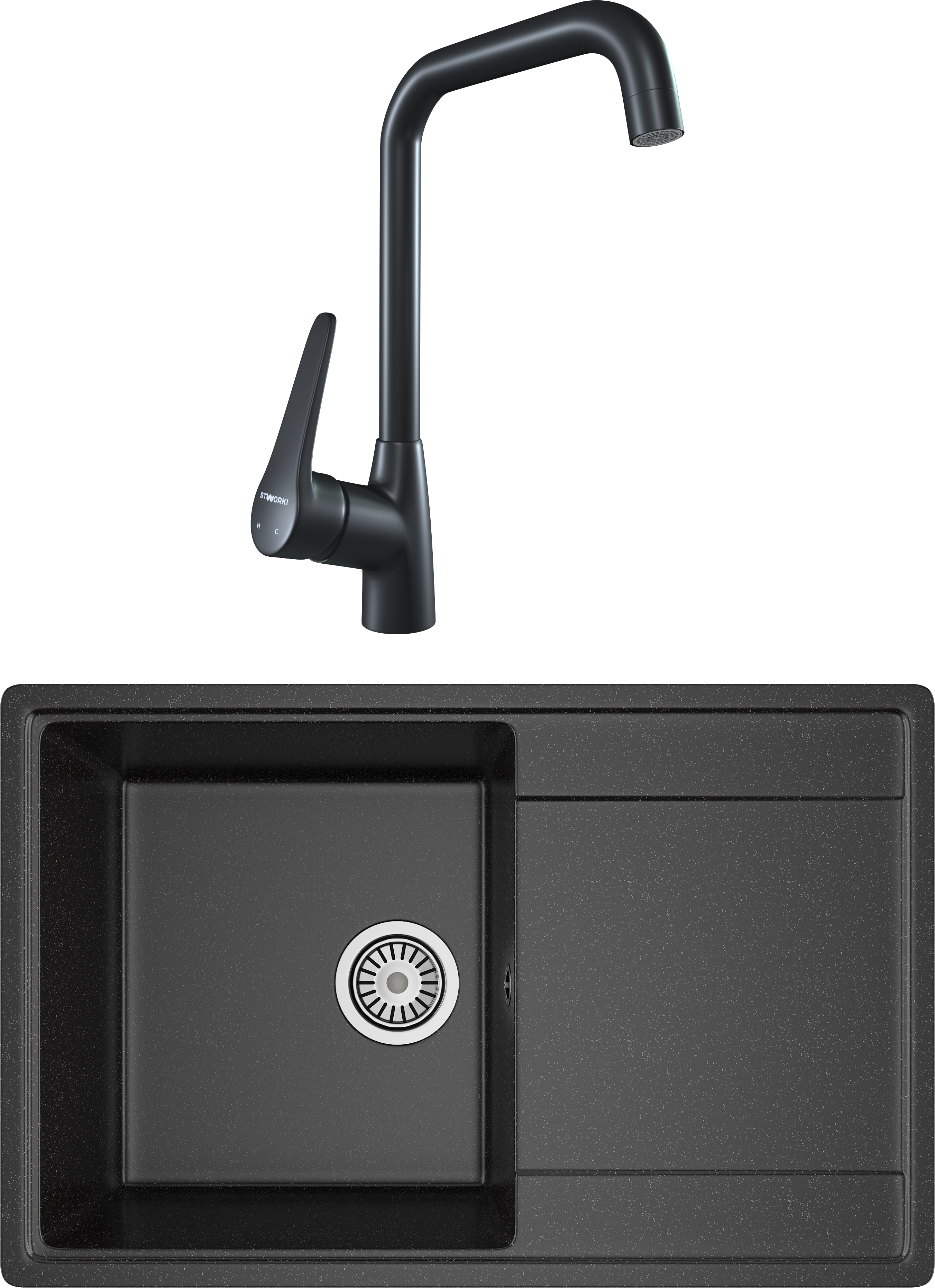 Комплект Мойка Domaci Палермо PR-735-004 черная + Смеситель STWORKI WFD04007GA черный матовый