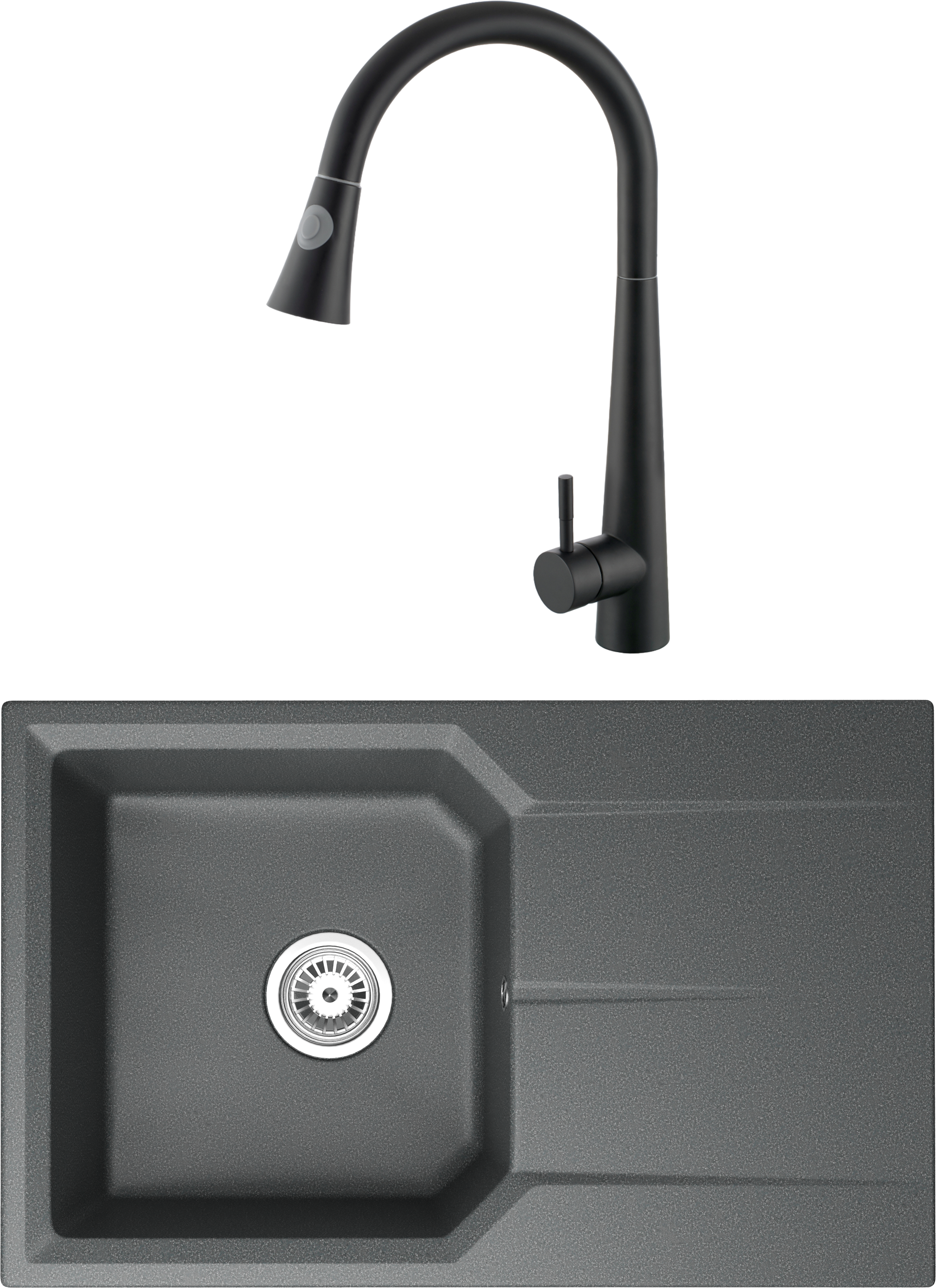 Комплект Мойка кухонная Domaci Парма 78-49-225 антрацит + Смеситель Ливорно WFD04098 черный