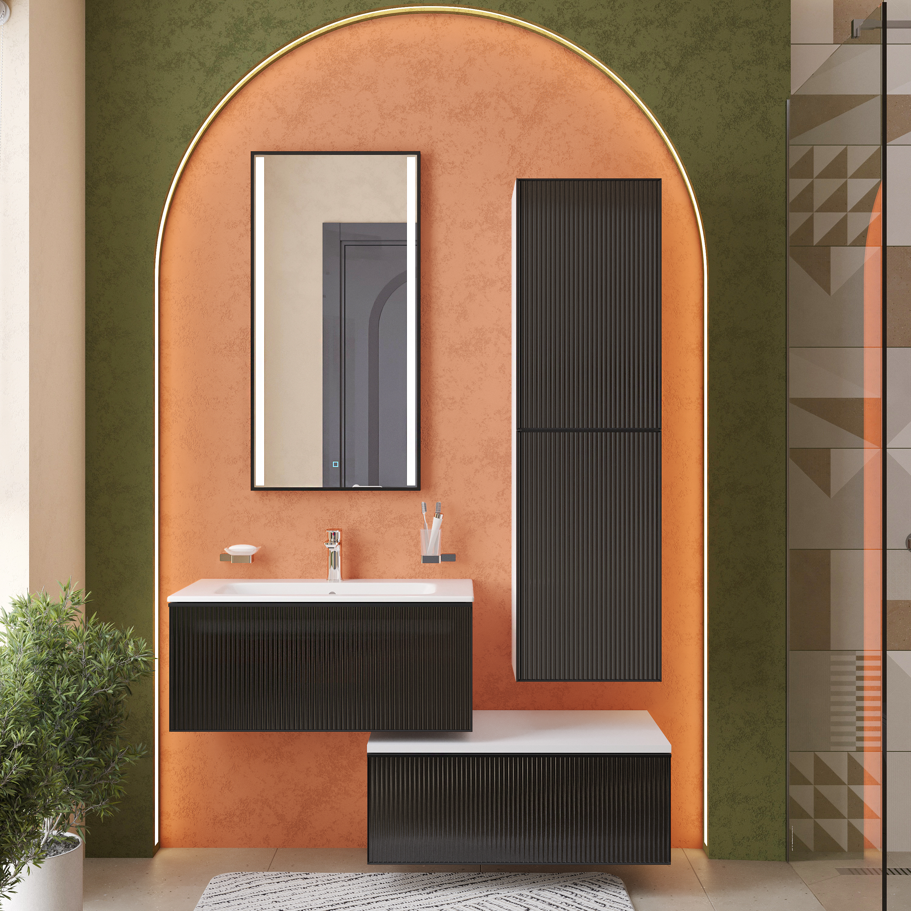 Мебель для ванной комнаты STWORKI Левангер 80, белая матовая, 2 тумбы