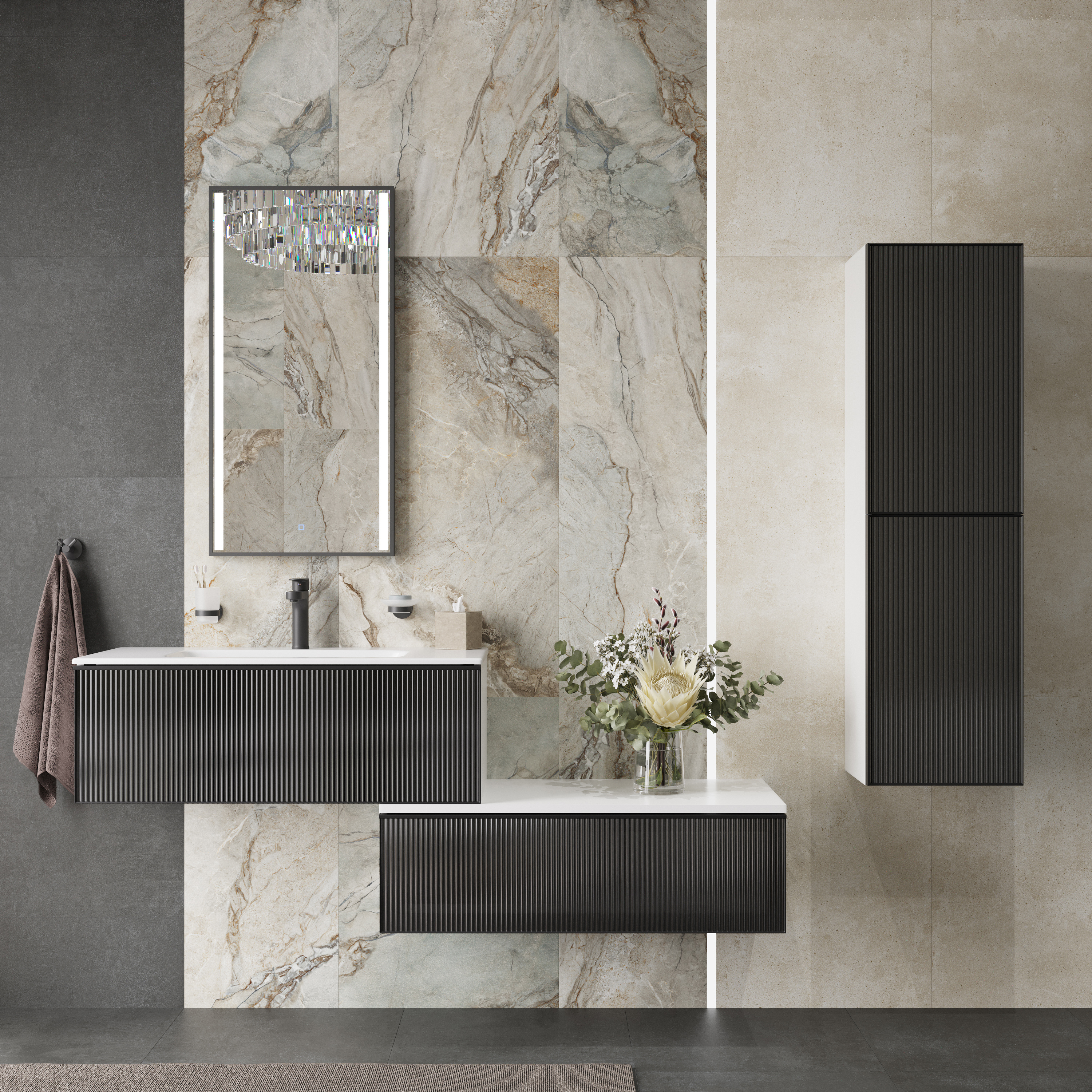 Мебель для ванной комнаты STWORKI Левангер 100, белая матовая, 2 тумбы