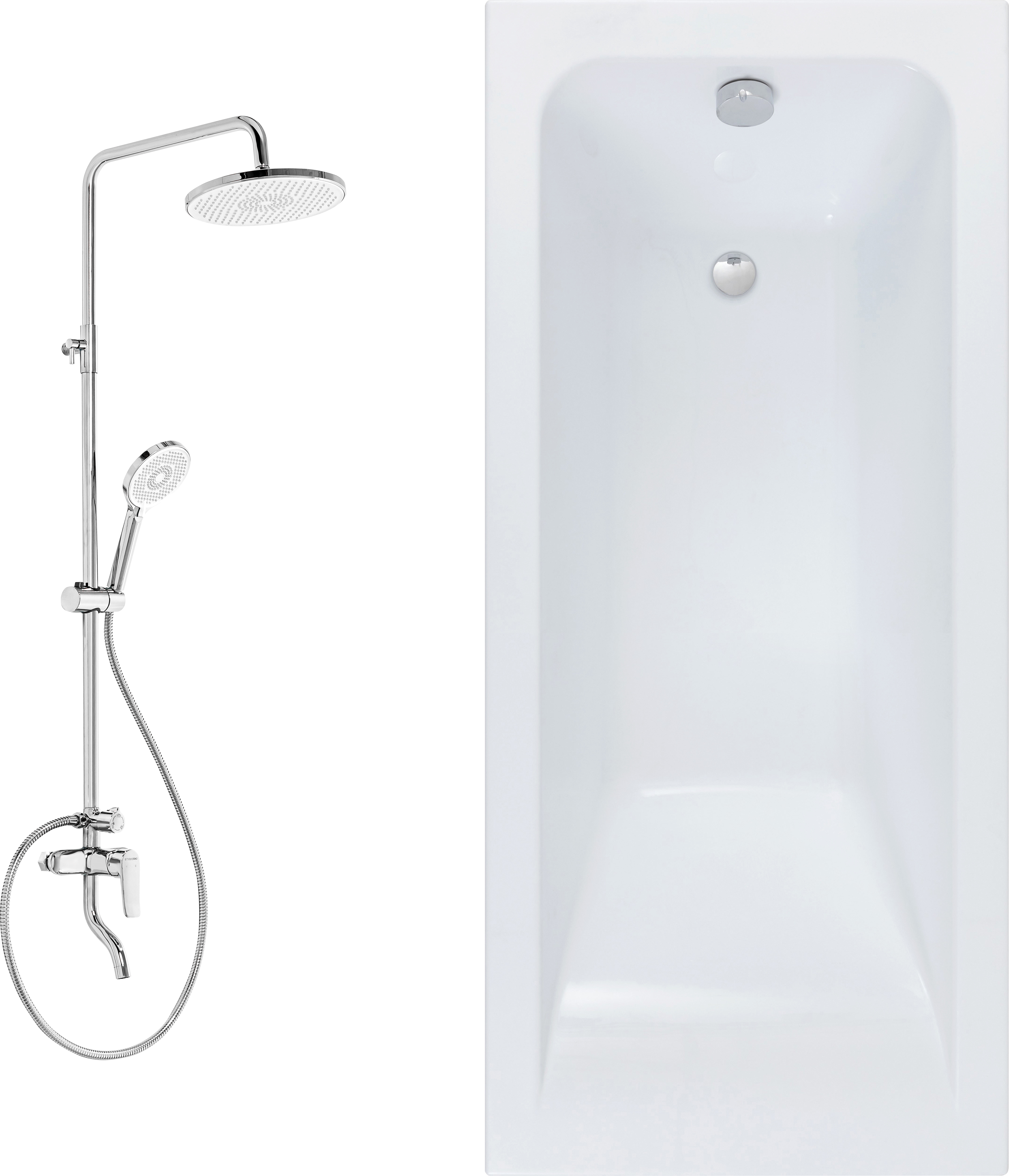 Комплект Акриловая ванна STWORKI Стокгольм 170x75 см, встраиваемая, белая, с каркасом + Стойка Хальмстад FT13110 со смесителем для ванны