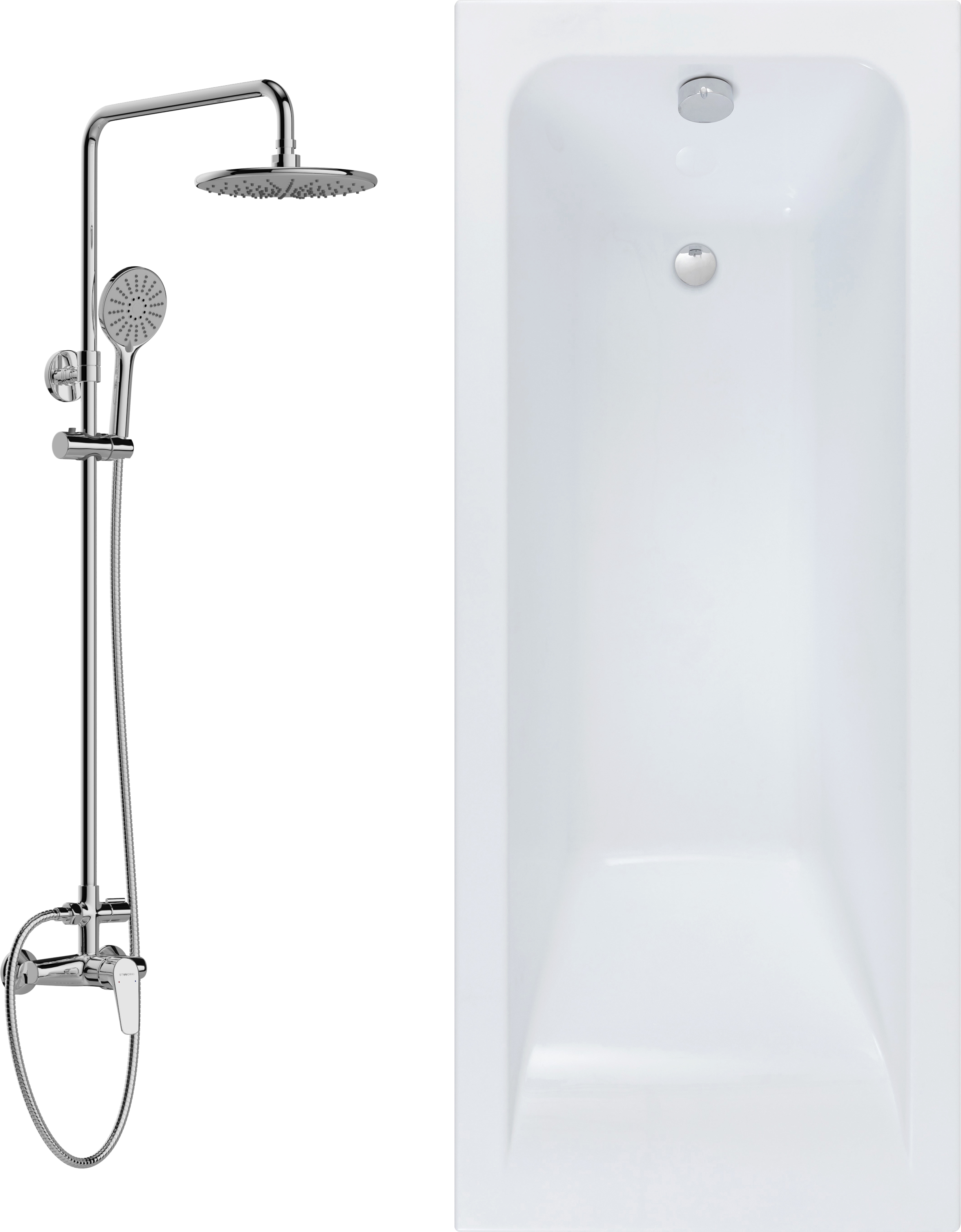 Комплект Акриловая ванна STWORKI Стокгольм 180x80 см, встраиваемая, белая, с каркасом + Стойка Ларвик P36412-484/1B-1