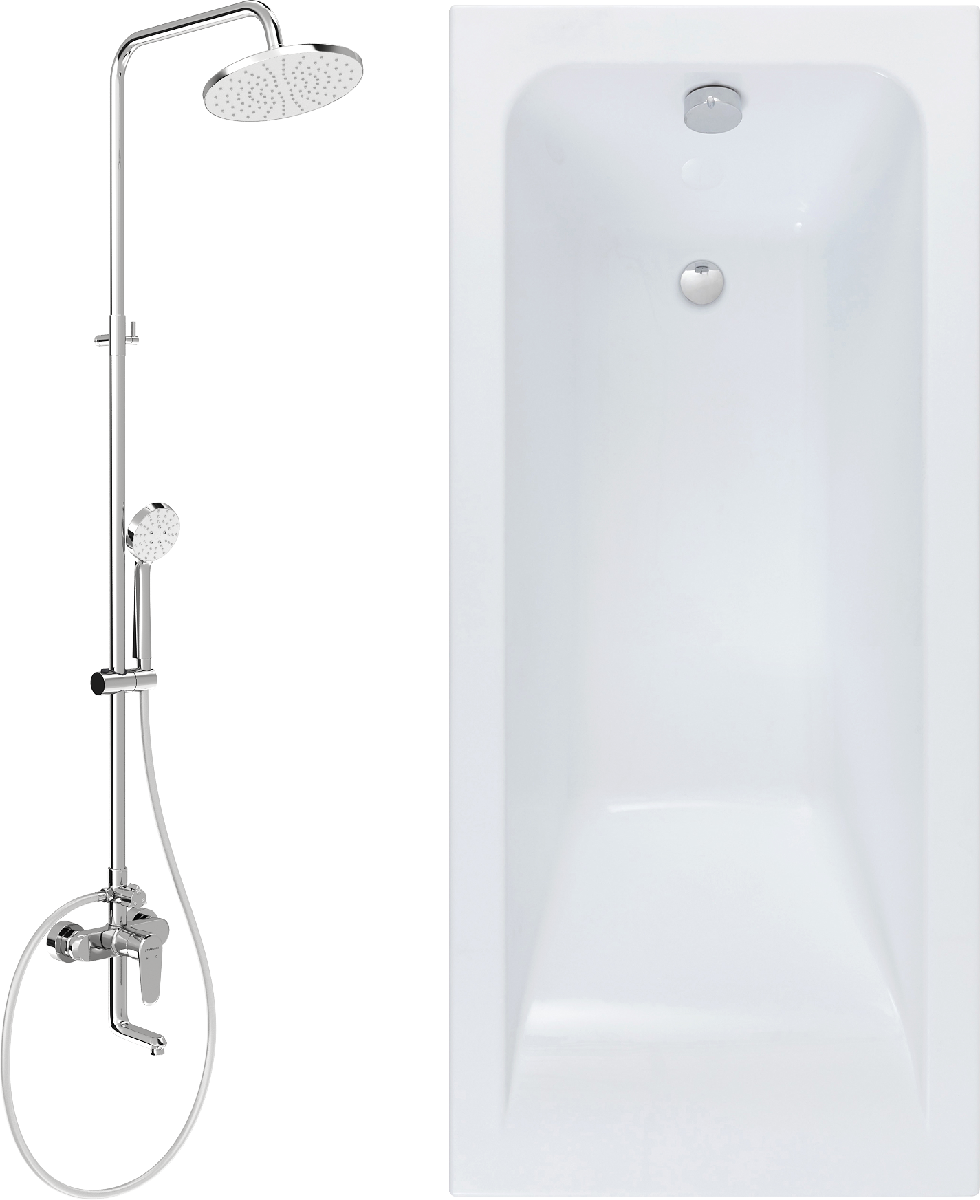 Комплект Акриловая ванна STWORKI Стокгольм 155x70 см, встраиваемая, белая, с каркасом + Стойка Ларвик WFT13008 со смесителем для ванны