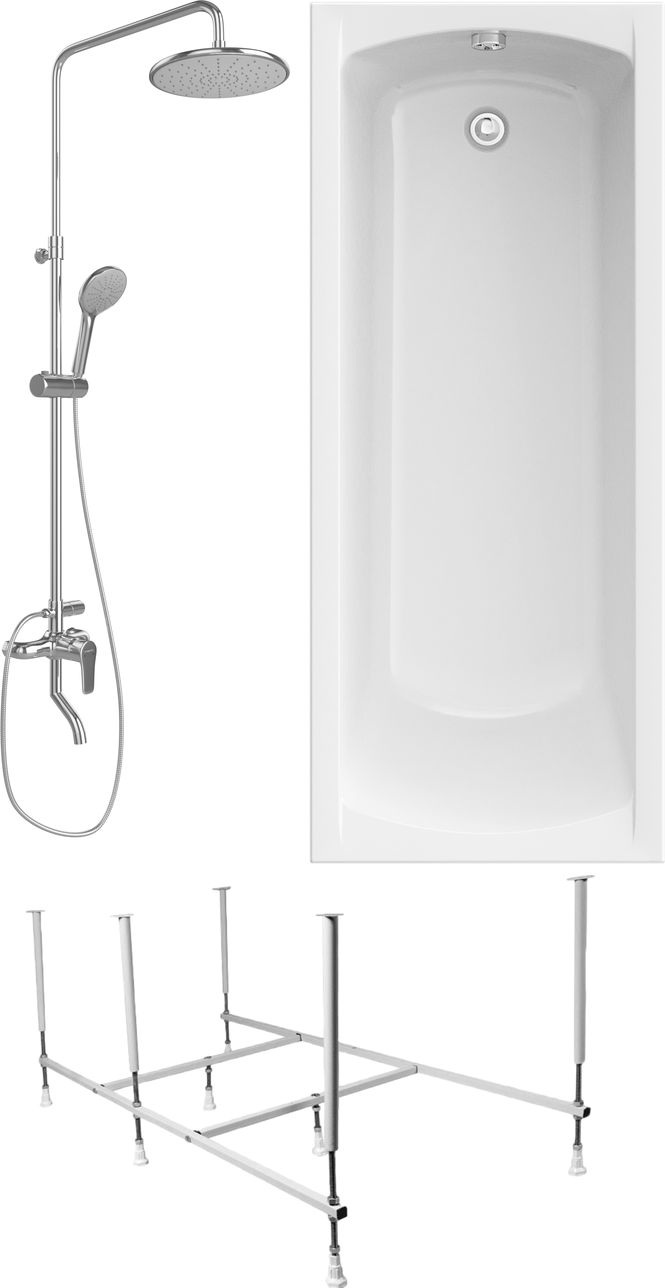 Комплект Акриловая ванна STWORKI Эстерсунд ES16570 без опоры 165x70 см + Каркас 165 + Стойка Гётеборг