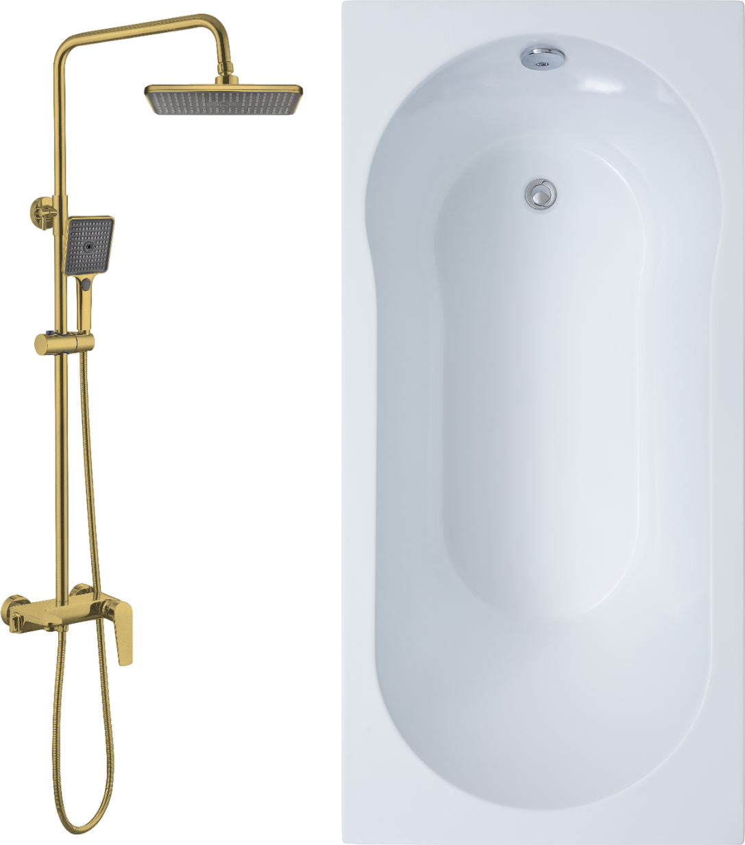 Комплект Акриловая ванна STWORKI Хельсинки 160x70 см, встраиваемая, белая, с каркасом + Стойка Готланд W1H303-BG матовое золото