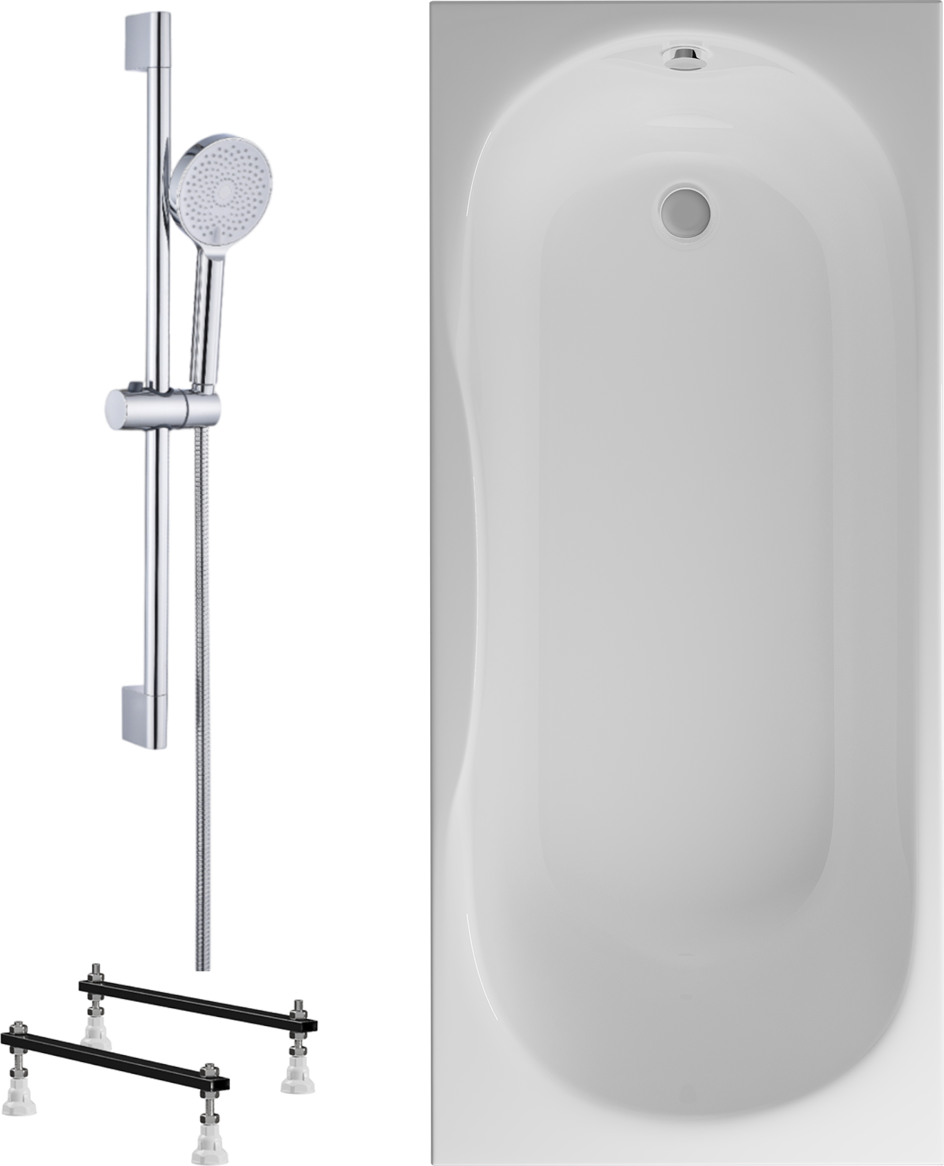 Комплект Акриловая ванна STWORKI Хальмстад SW1017075026 без опоры 170x75 см, пристенная, белая + Ножки SW5150170072 + Гарнитур Вестфолл WH627-C хром