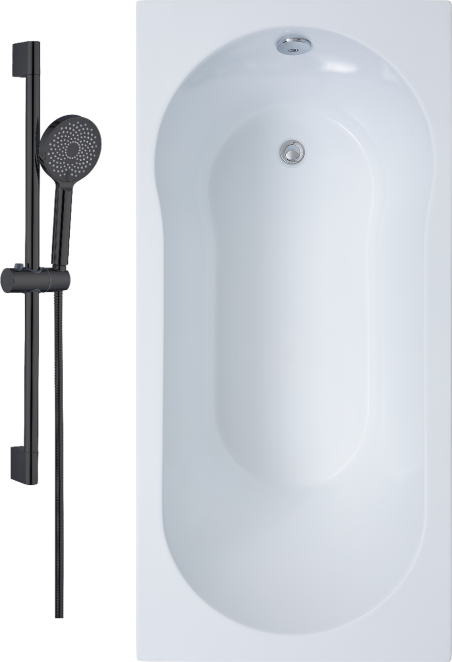 Комплект Акриловая ванна STWORKI Хельсинки 170x70 см, встраиваемая, белая, с каркасом + Гарнитур Вестфолл WH627-MB черный матовый