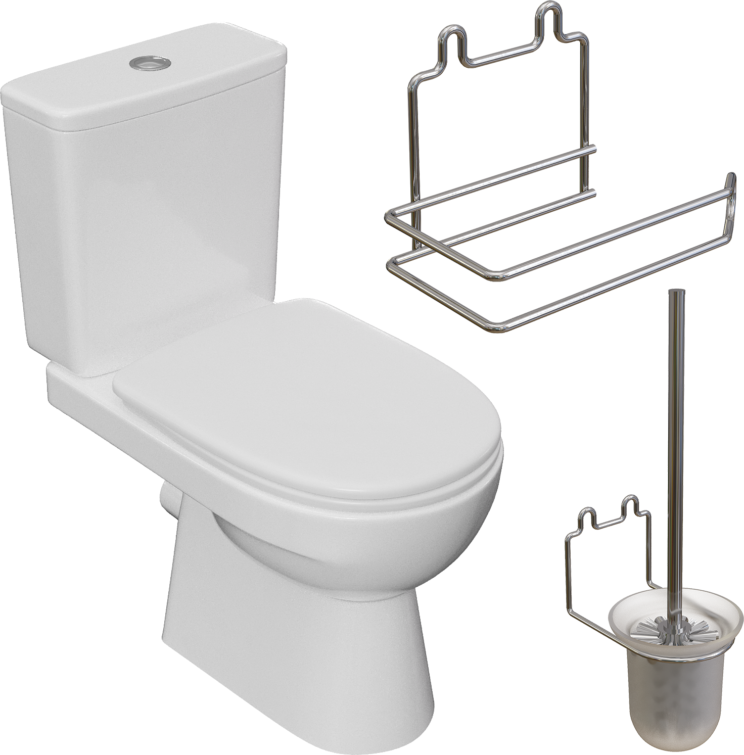 Комплект Унитаз-компакт DIWO Сочи 0402 крышка белая + Бачок 0402 + Держатель Смоленск П14800 хром + Ершик ПК14801 хром