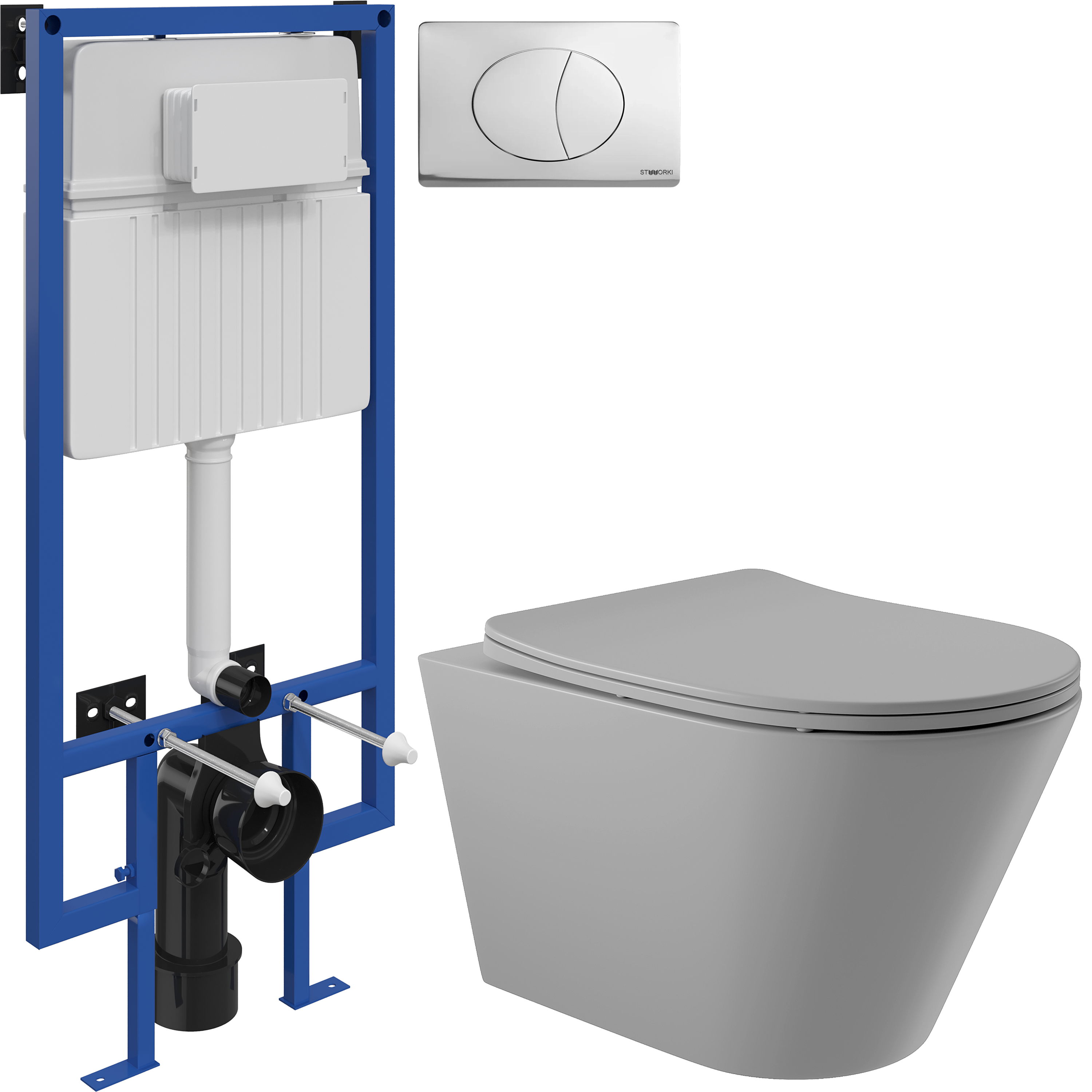 Комплект 3 в 1 Унитаз подвесной Aqueduto Cone CON0130 + Инсталляция STWORKI 510162 + Кнопка 230822 цвет глянцевый хром