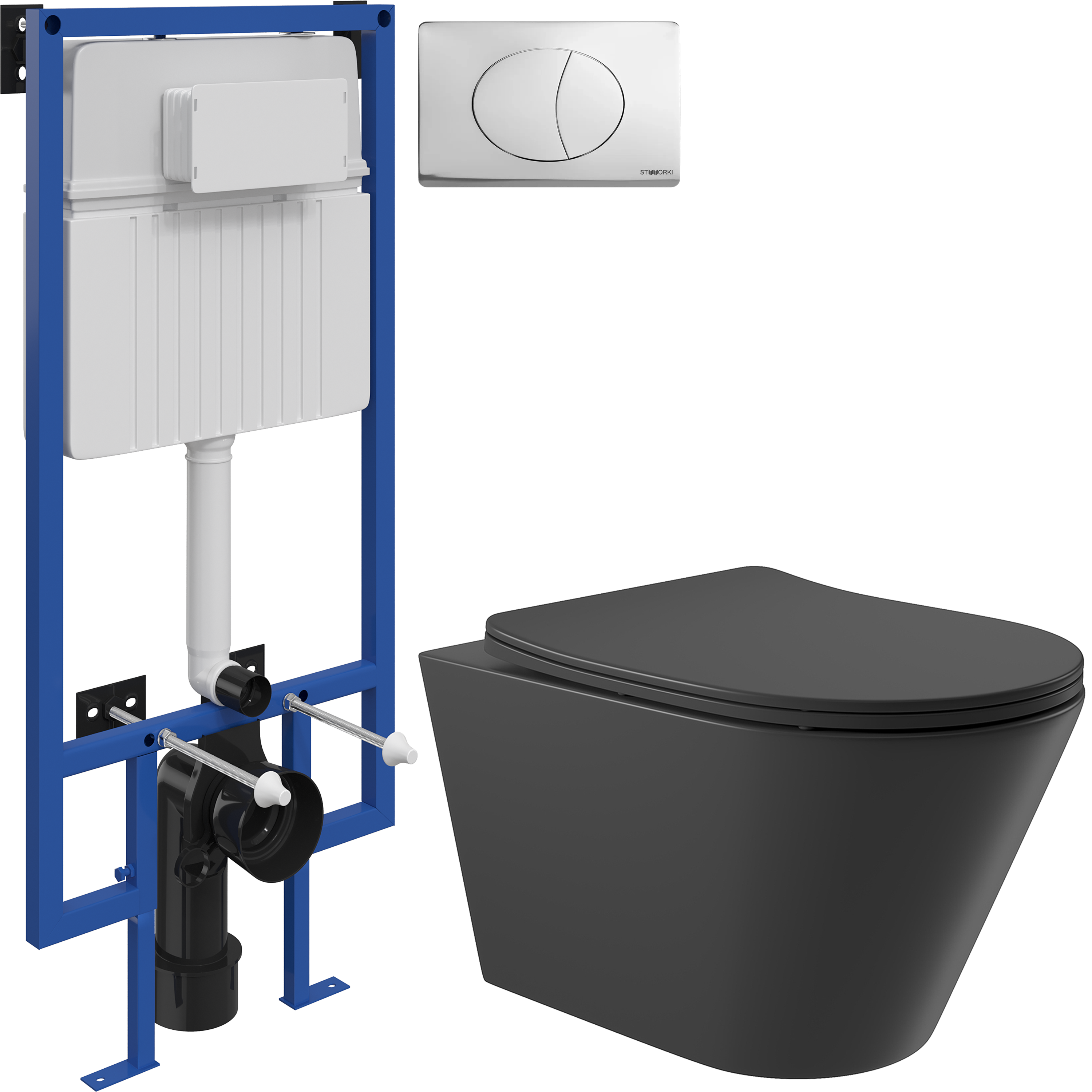 Комплект 3 в 1 Унитаз подвесной Aqueduto Cone CON0140 + Инсталляция STWORKI 510162 + Кнопка 230822 цвет глянцевый хром