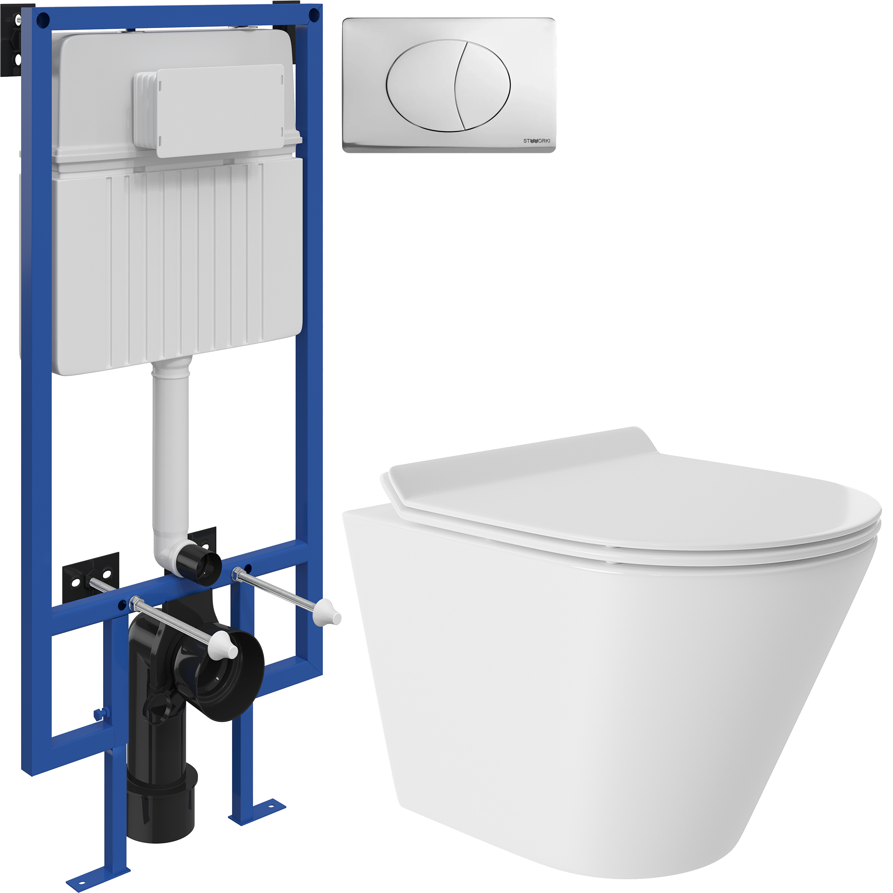 Комплект 3 в 1 Унитаз подвесной Aqueduto Cone Tornado CONT0110 + Инсталляция STWORKI 510162 + Кнопка 230822 цвет глянцевый хром