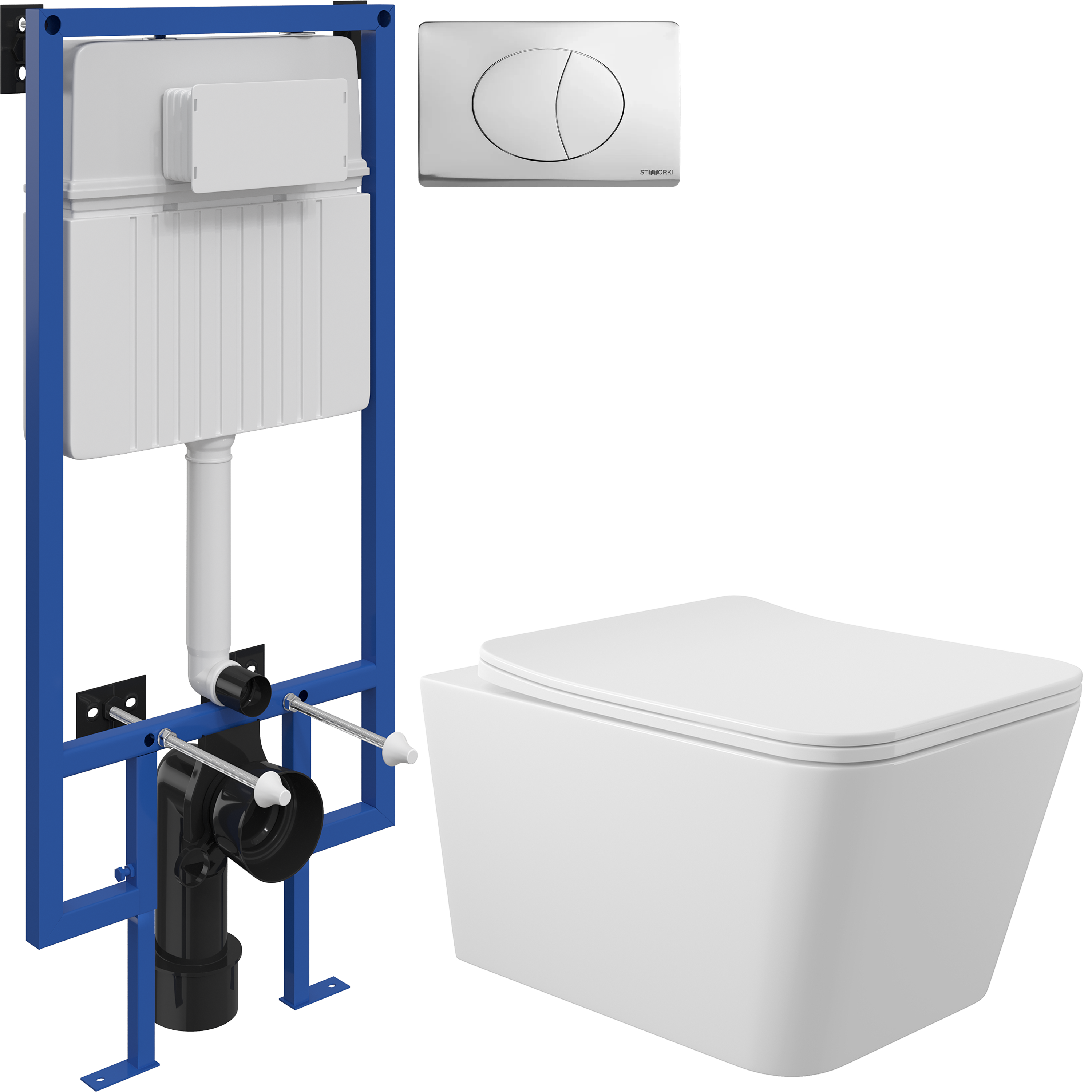 Комплект 3 в 1 Унитаз подвесной Aqueduto Macio MAC0110 + Инсталляция STWORKI 510162 + Кнопка 230822 цвет глянцевый хром