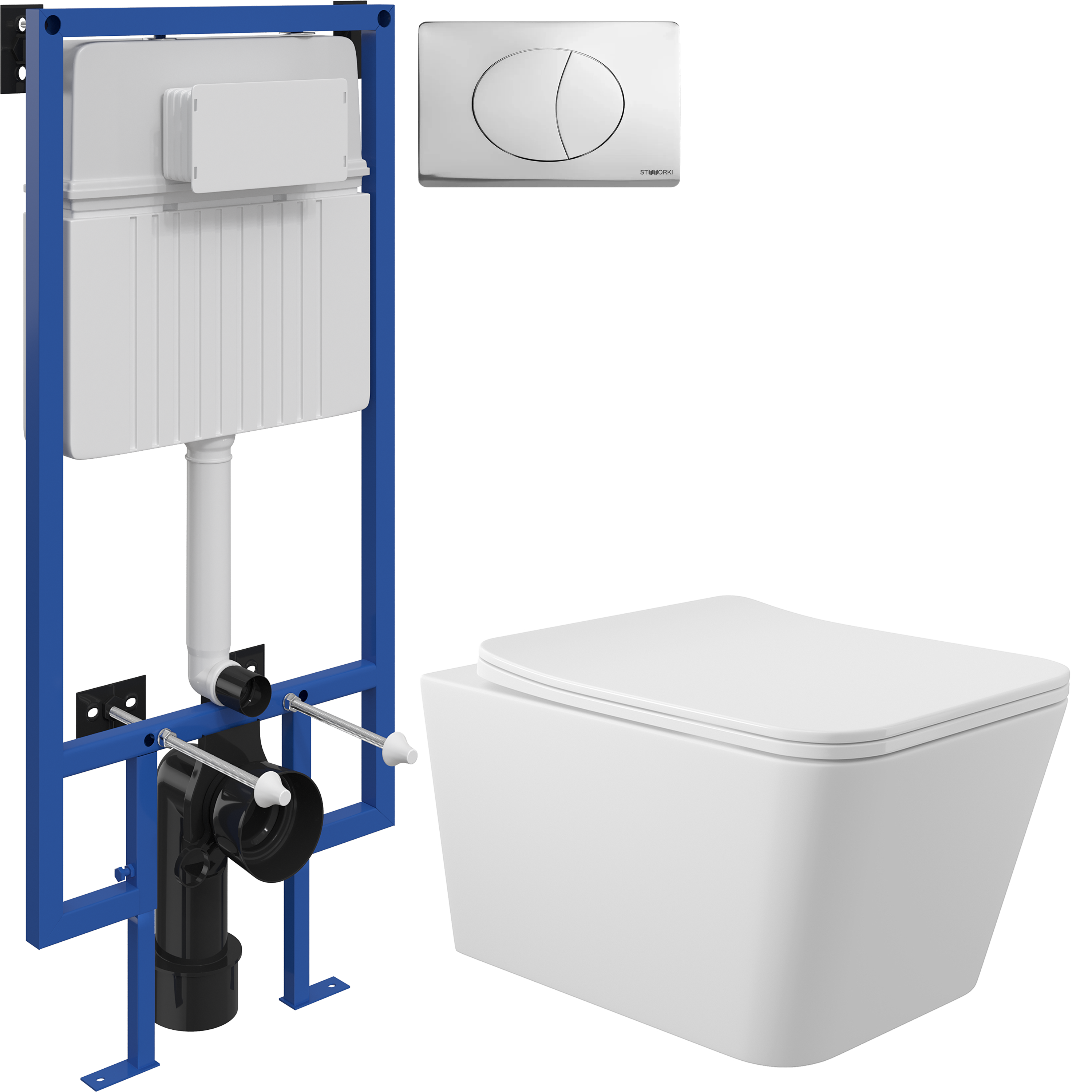 Комплект 3 в 1 Унитаз подвесной Aqueduto Macio MAC0120 + Инсталляция STWORKI 510162 + Кнопка 230822 цвет глянцевый хром