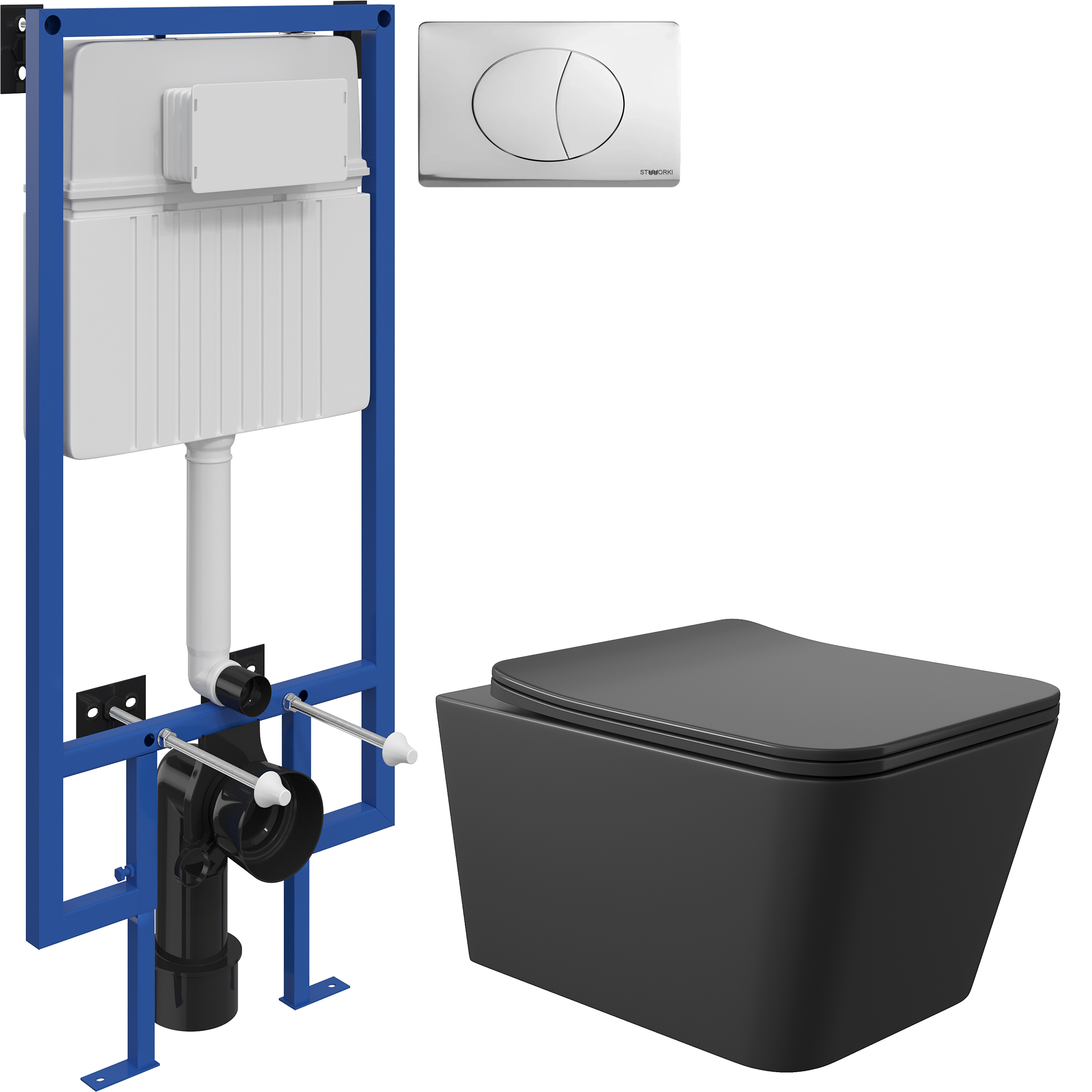 Комплект 3 в 1 Унитаз подвесной Aqueduto Macio MAC0140 + Инсталляция STWORKI 510162 + Кнопка 230822 цвет глянцевый хром