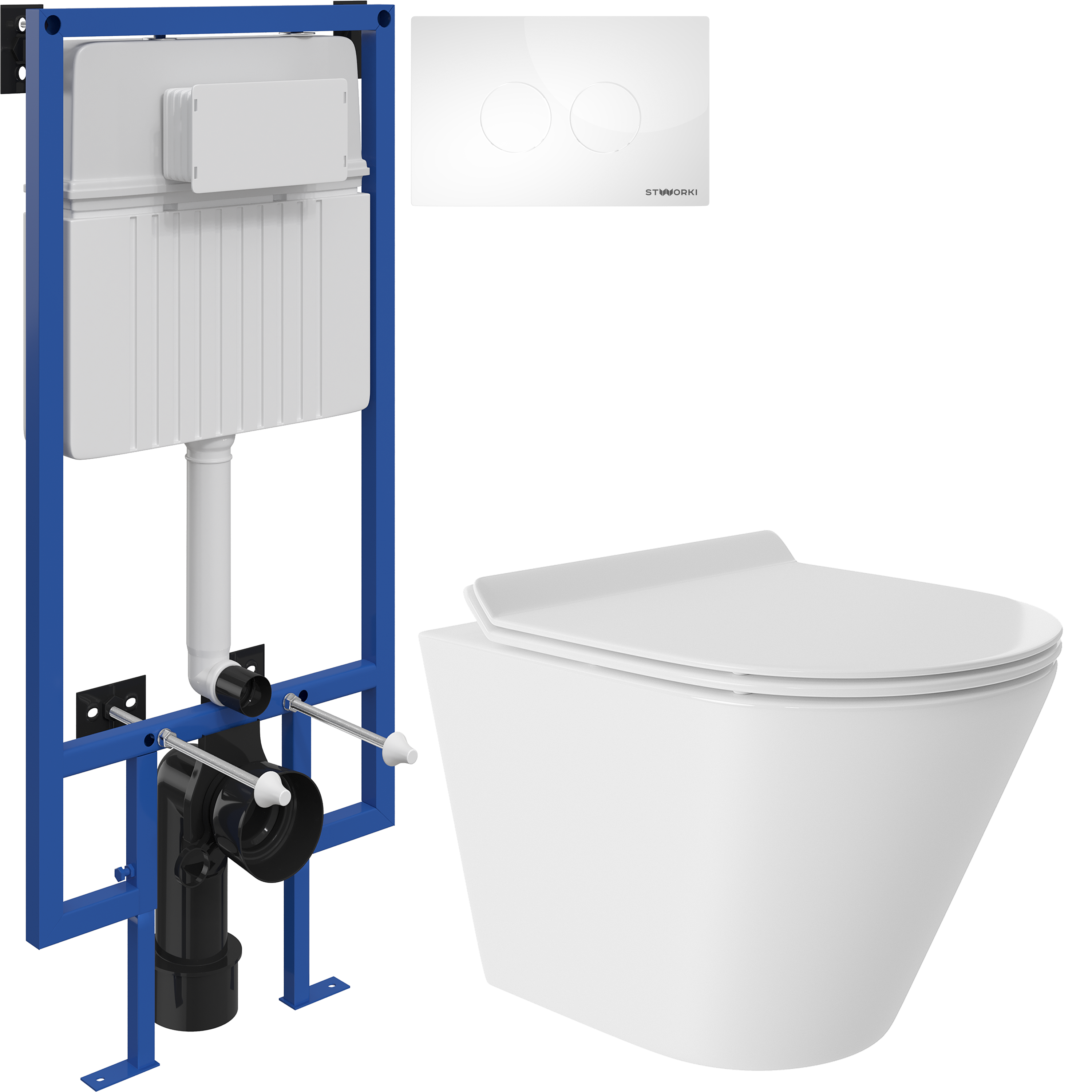 Комплект 3 в 1 Унитаз подвесной Aqueduto Cone Tornado CONT0110 + Инсталляция STWORKI 510162 + Кнопка Хельсинки 500470 цвет глянцевый белый