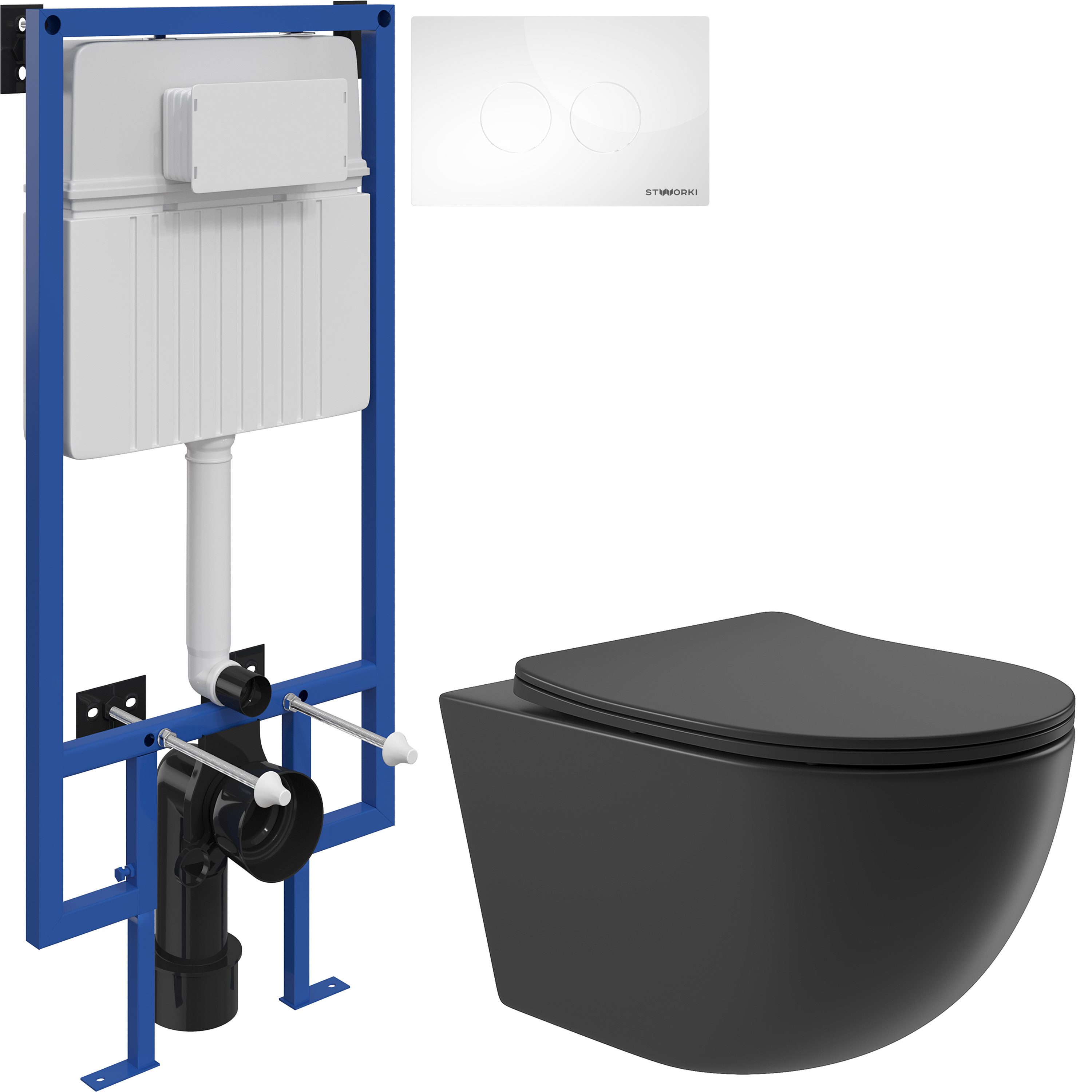 Комплект 3 в 1 Унитаз подвесной Aqueduto Ovo OVO0140 + Инсталляция STWORKI 510162 + Кнопка Хельсинки 500470 цвет глянцевый белый