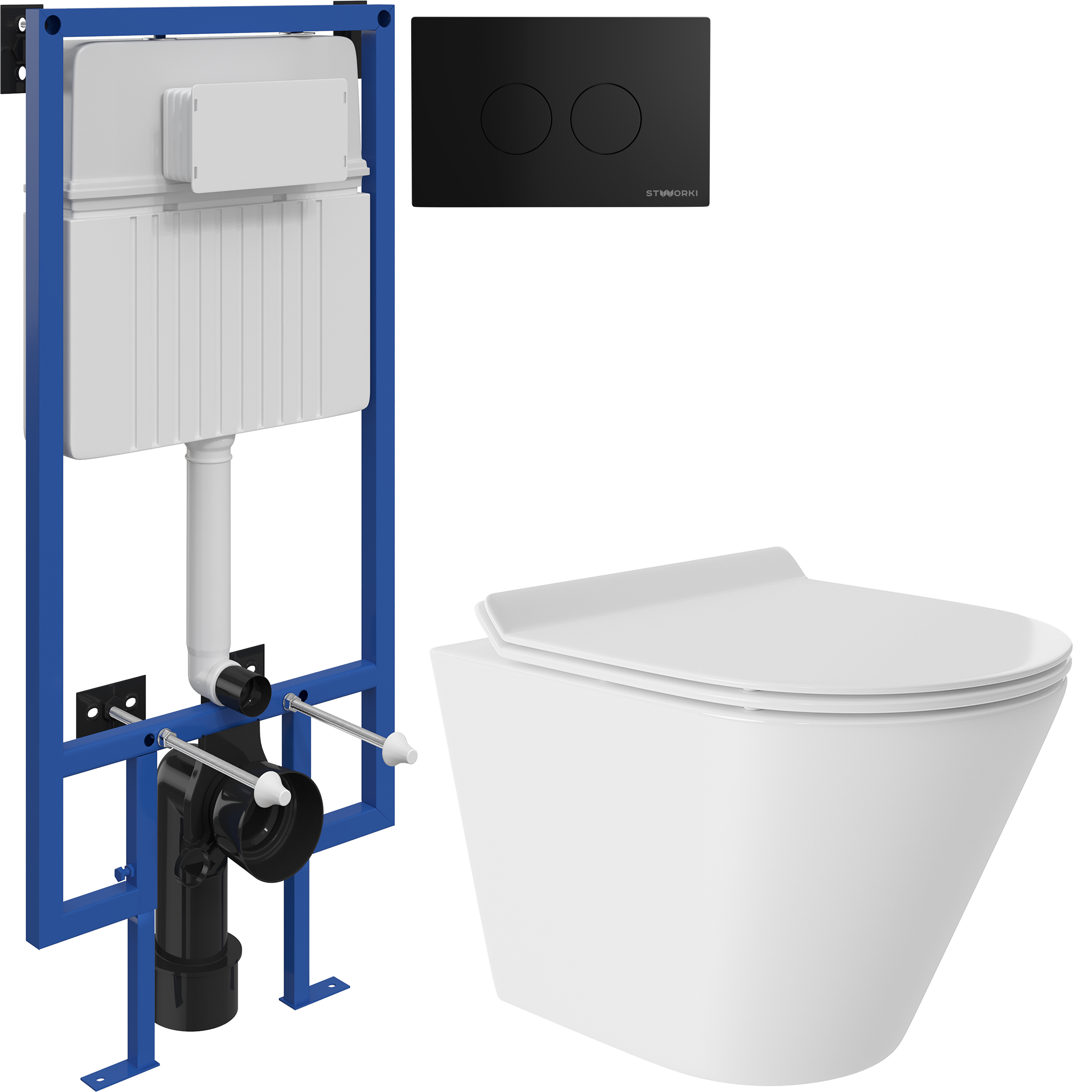 Комплект 3 в 1 Унитаз подвесной Aqueduto Cone Tornado CONT0110 + Инсталляция STWORKI 510162 + Кнопка Хельсинки 500471 цвет матовый черный