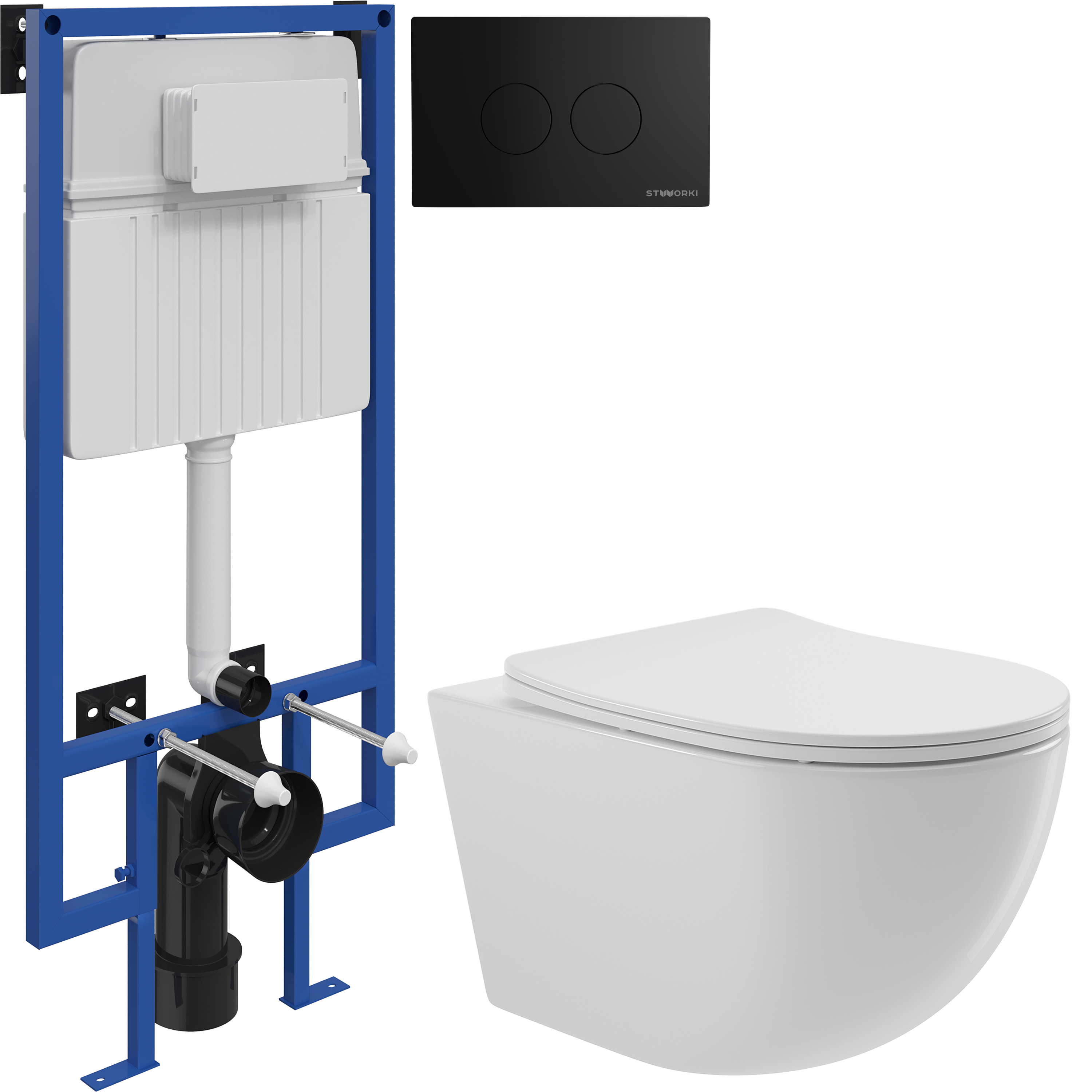 Комплект 3 в 1 Унитаз подвесной Aqueduto Ovo OVO0110 + Инсталляция STWORKI 510162 + Кнопка Хельсинки 500471 цвет матовый черный