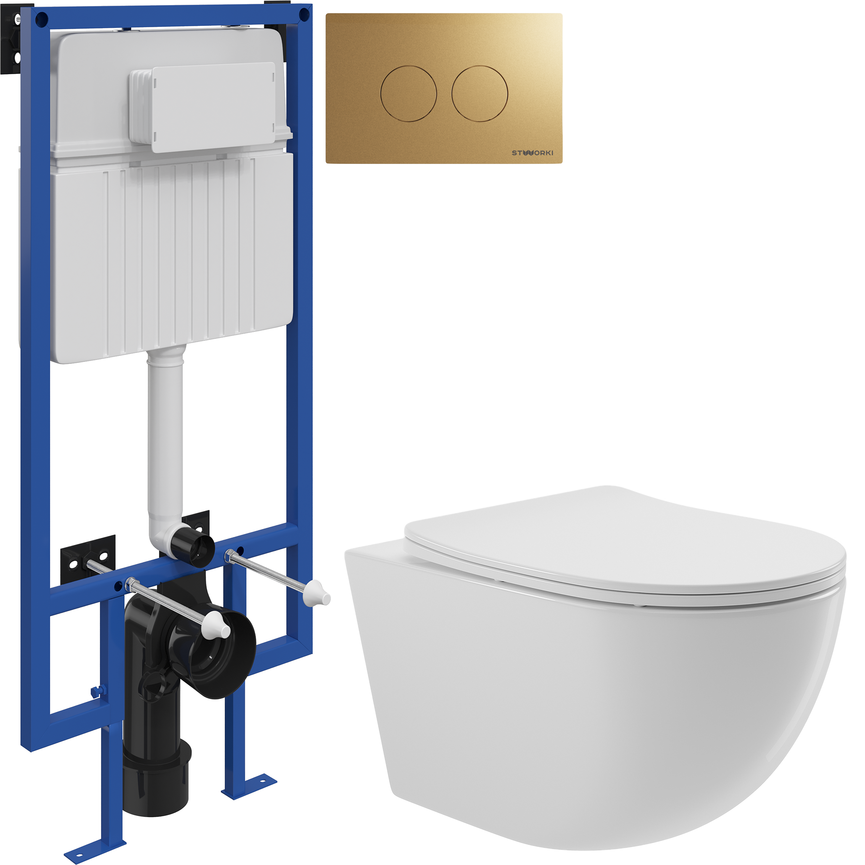 Комплект 3 в 1 Унитаз подвесной Aqueduto Ovo OVO0110 + Инсталляция STWORKI 510162 + Кнопка Хельсинки 500474