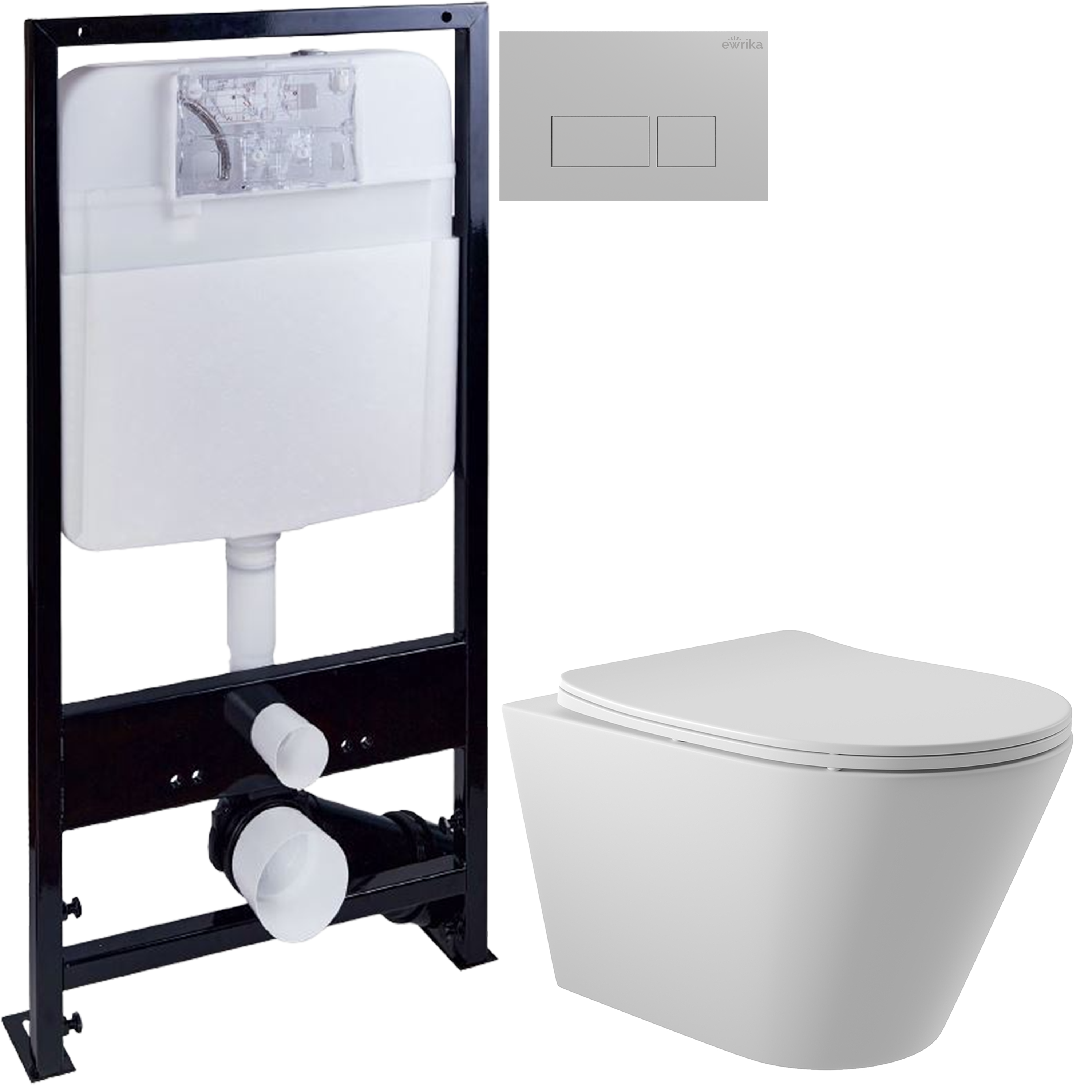 Комплект 3 в 1 Унитаз подвесной Aqueduto Cone CON0120 + Инсталляция EWRIKA ProLT 0026-2020 + Кнопка 0040 цвет матовый хром