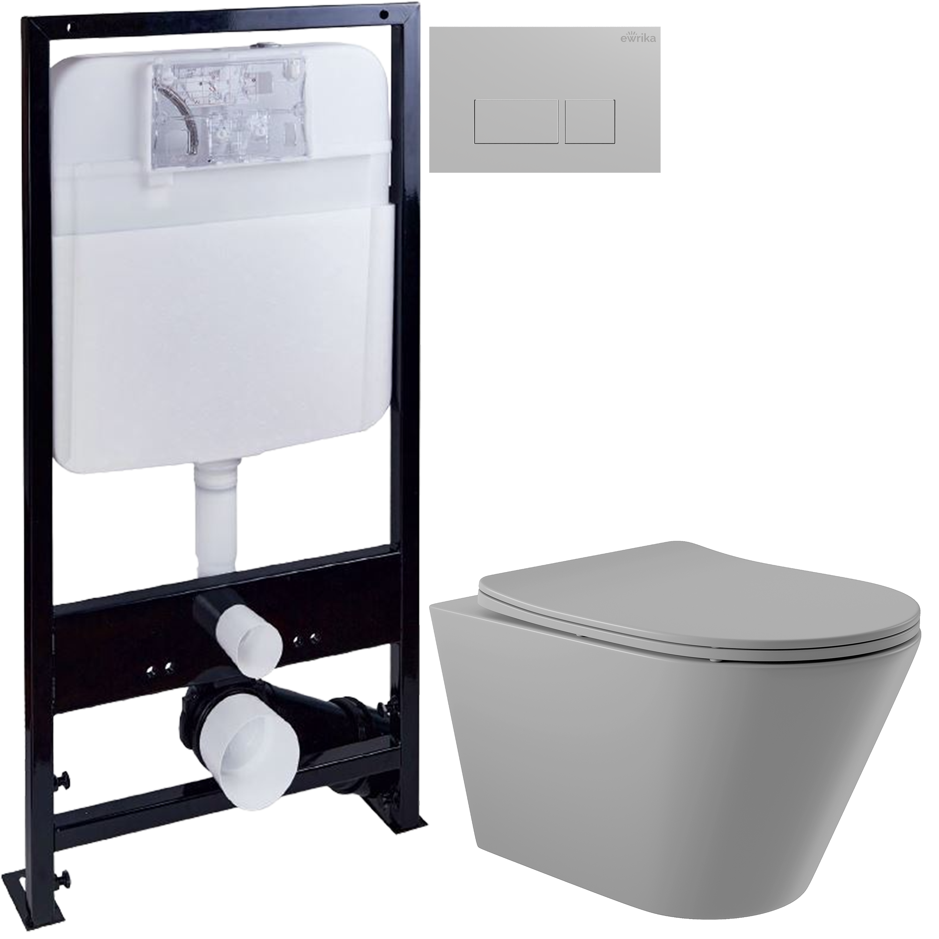 Комплект 3 в 1 Унитаз подвесной Aqueduto Cone CON0130 + Инсталляция EWRIKA ProLT 0026-2020 + Кнопка 0040 цвет матовый хром