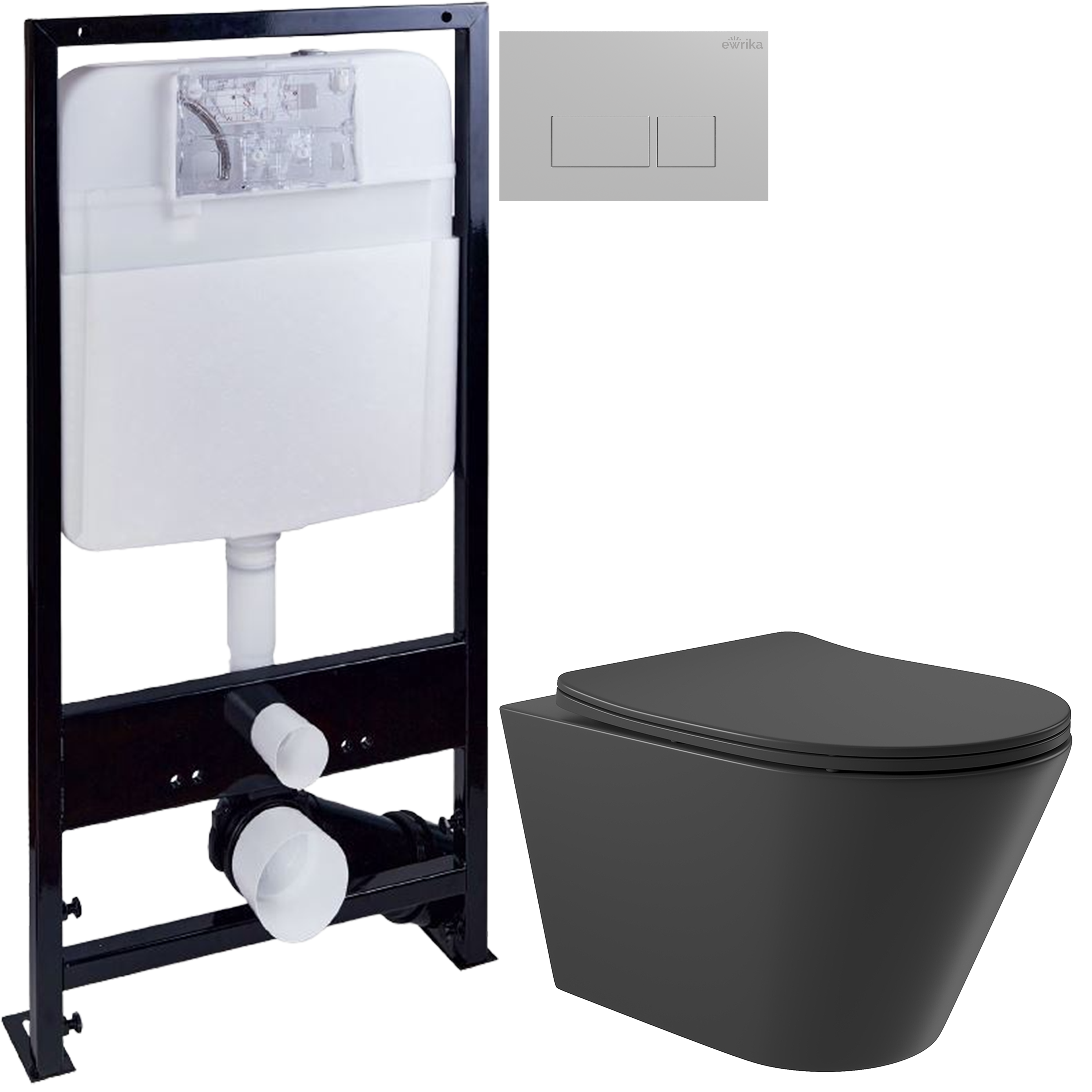 Комплект 3 в 1 Унитаз подвесной Aqueduto Cone CON0140 + Инсталляция EWRIKA ProLT 0026-2020 + Кнопка 0040 цвет матовый хром
