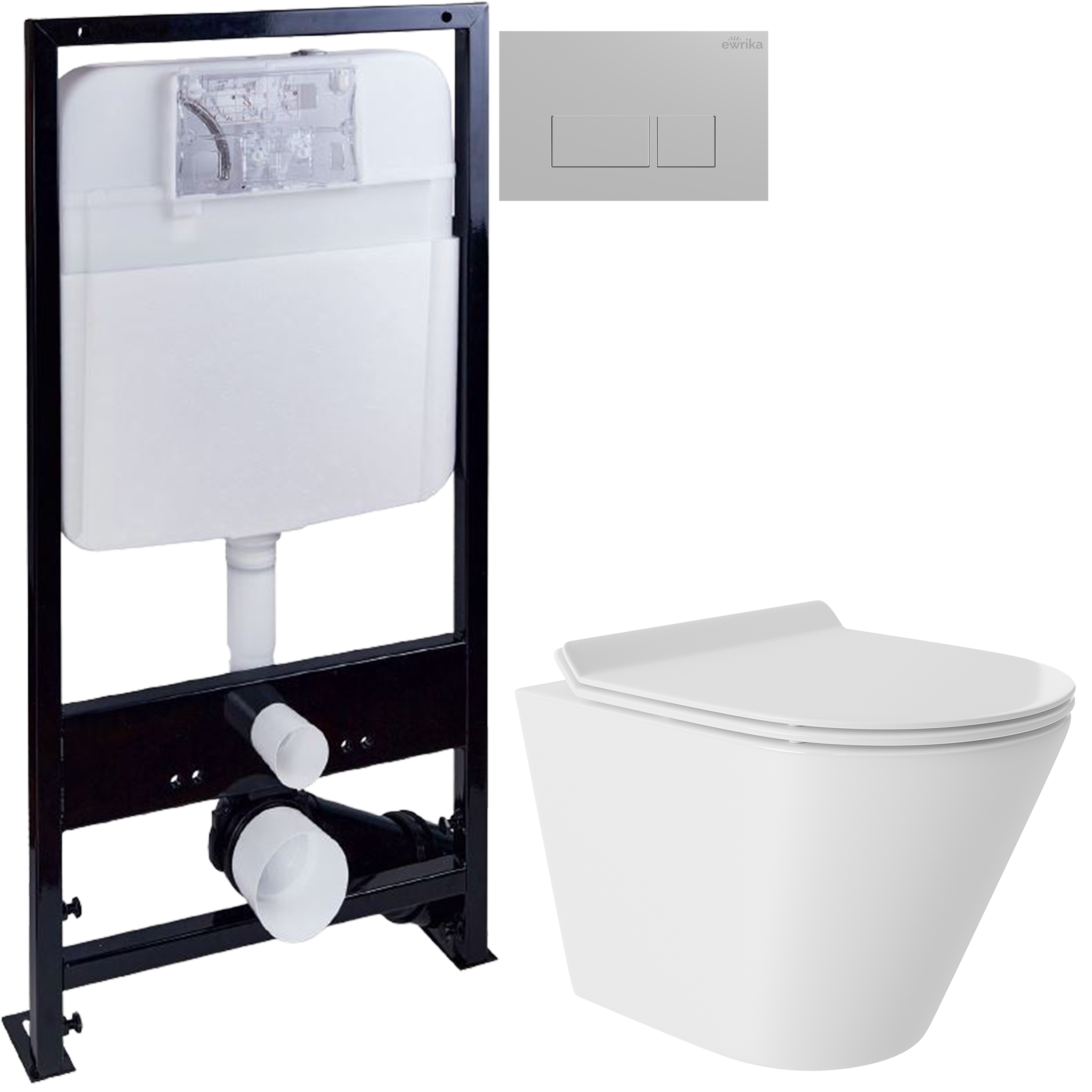 Комплект 3 в 1 Унитаз подвесной Aqueduto Cone Tornado CONT0110 + Инсталляция EWRIKA ProLT 0026-2020 + Кнопка 0040 цвет матовый хром