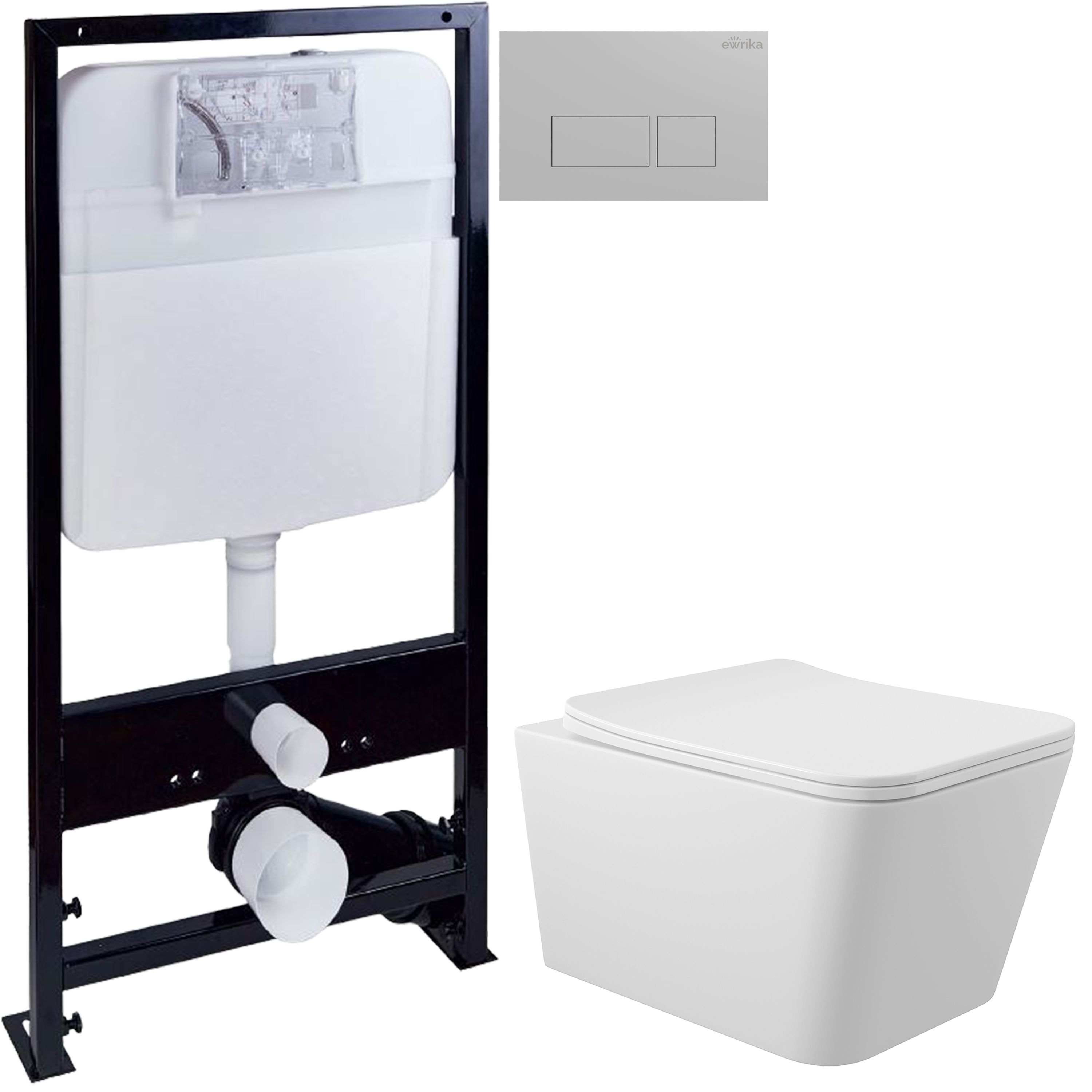 Комплект 3 в 1 Унитаз подвесной Aqueduto Macio MAC0120 + Инсталляция EWRIKA ProLT 0026-2020 + Кнопка 0040 цвет матовый хром