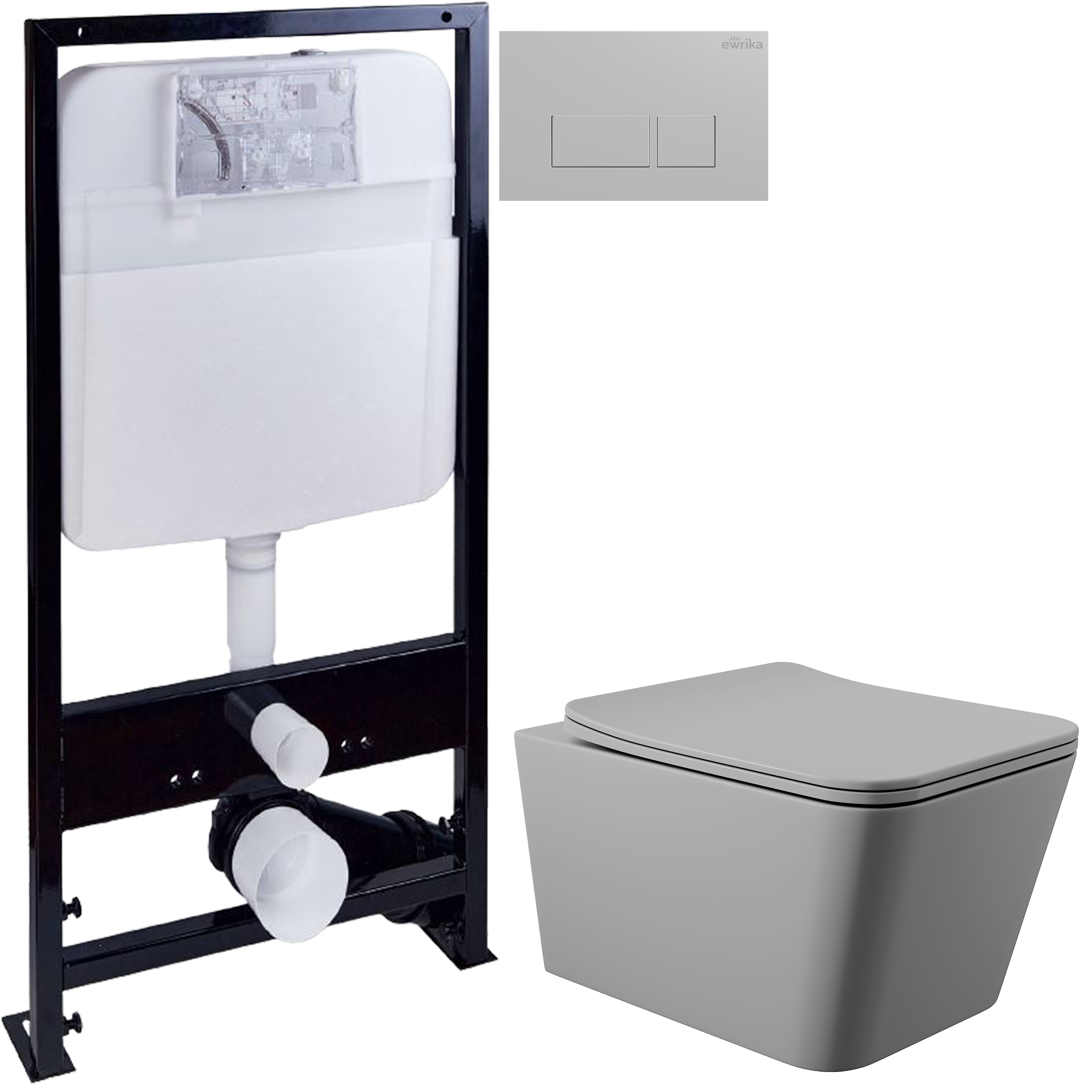 Комплект 3 в 1 Унитаз подвесной Aqueduto Macio MAC0130 + Инсталляция EWRIKA ProLT 0026-2020 + Кнопка 0040 цвет матовый хром