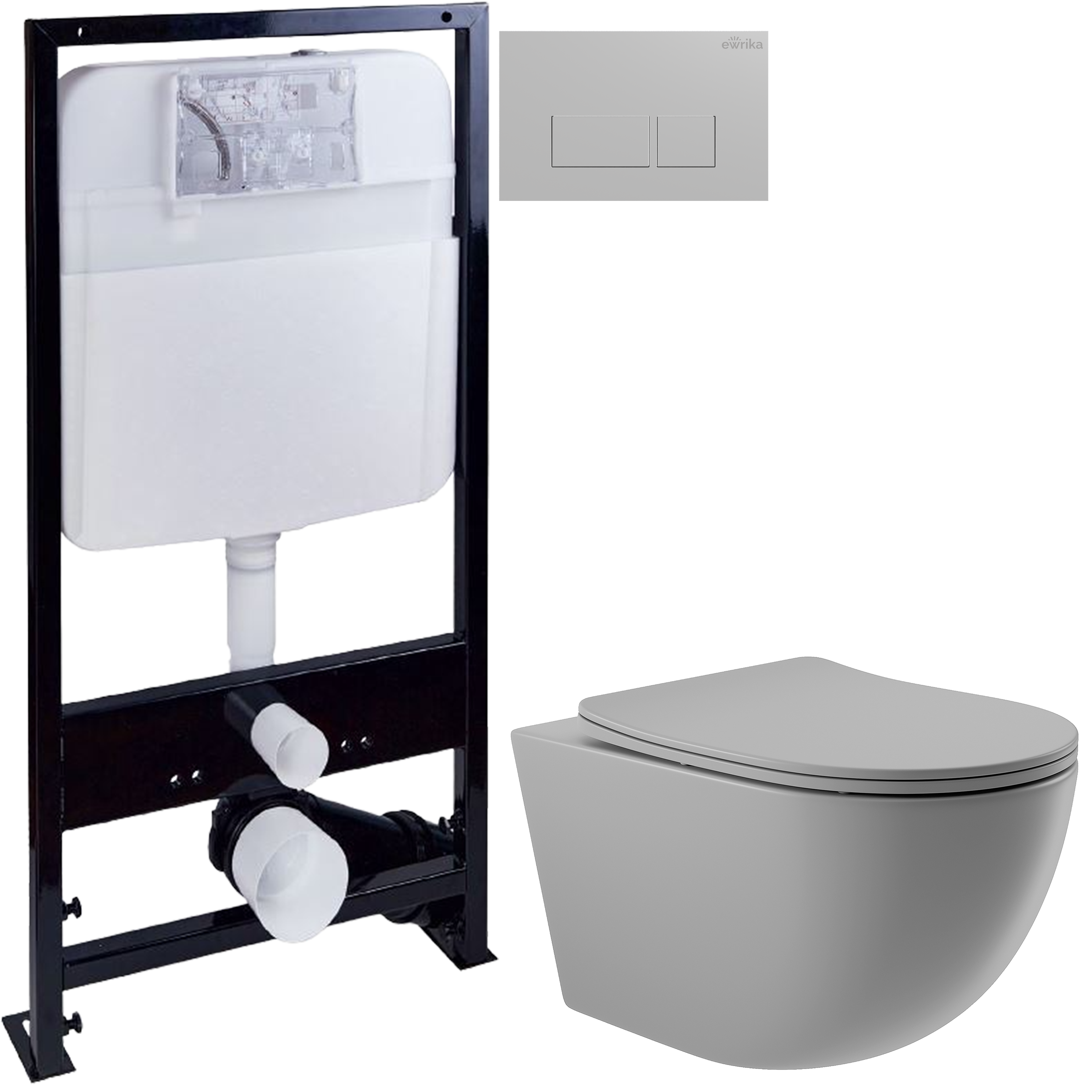 Комплект 3 в 1 Унитаз подвесной Aqueduto Ovo OVO0130 + Инсталляция EWRIKA ProLT 0026-2020 + Кнопка 0040 цвет матовый хром