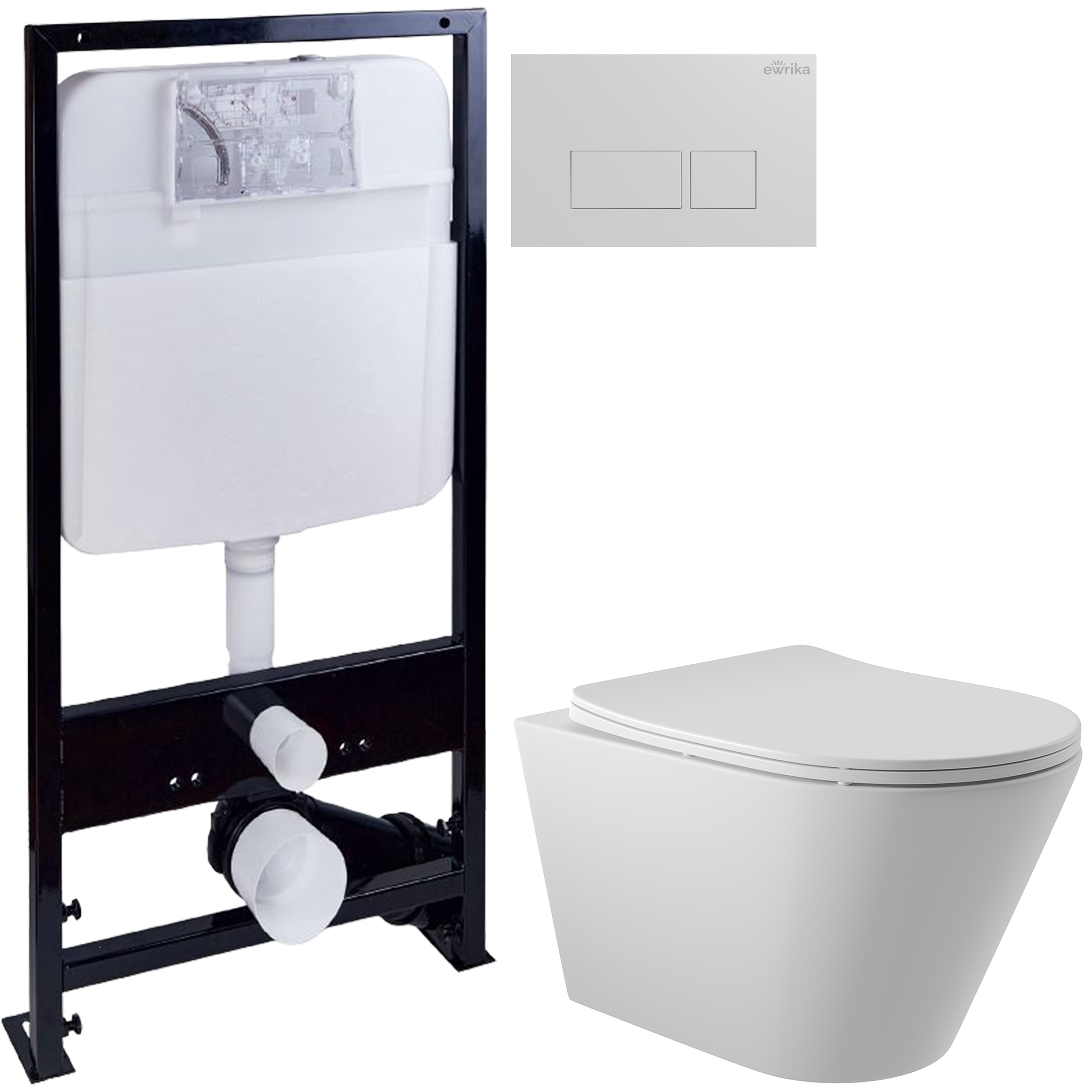 Комплект 3 в 1 Унитаз подвесной Aqueduto Cone CON0120 + Инсталляция EWRIKA ProLT 0026-2020 + Кнопка 0042 цвет белый