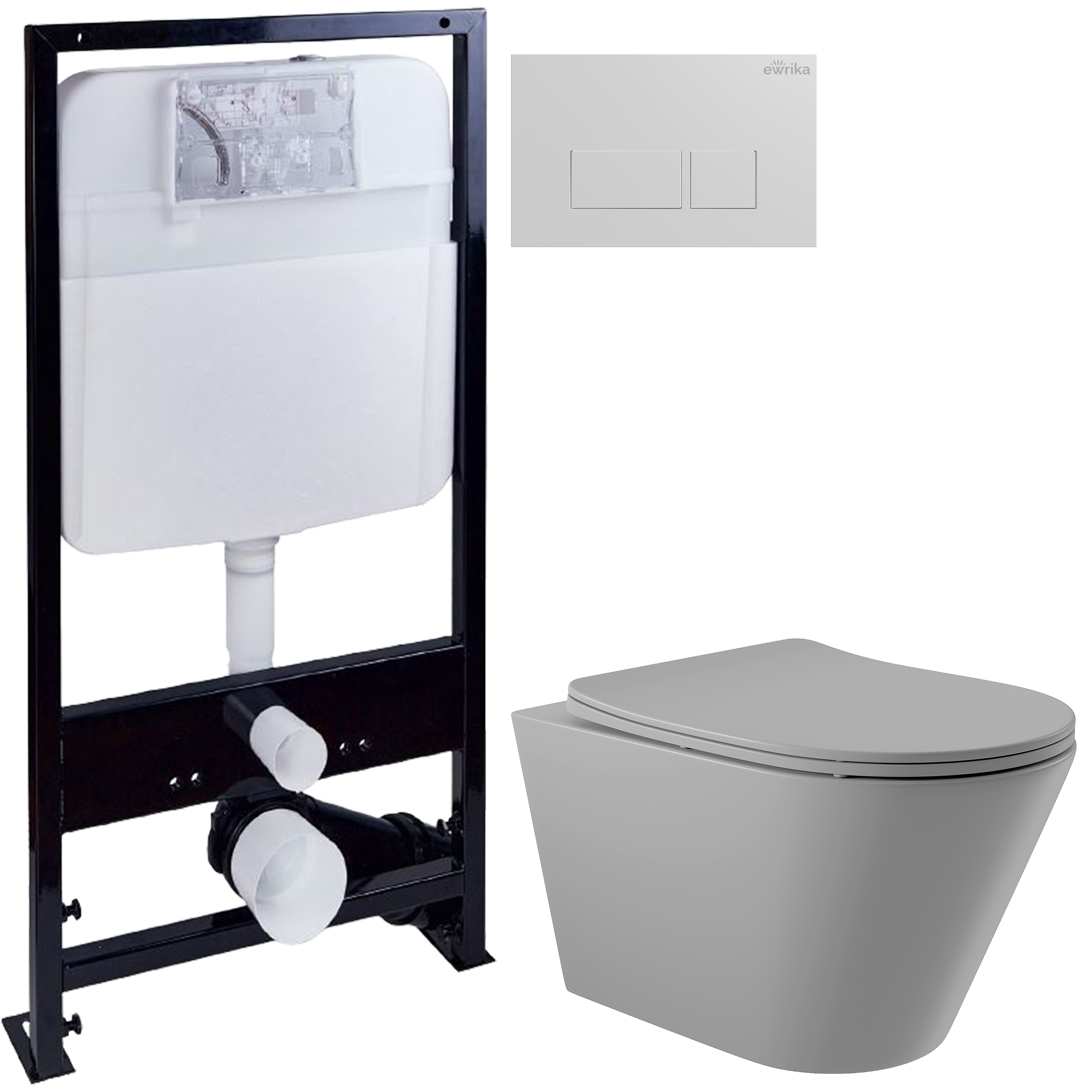 Комплект 3 в 1 Унитаз подвесной Aqueduto Cone CON0130 + Инсталляция EWRIKA ProLT 0026-2020 + Кнопка 0042 цвет белый