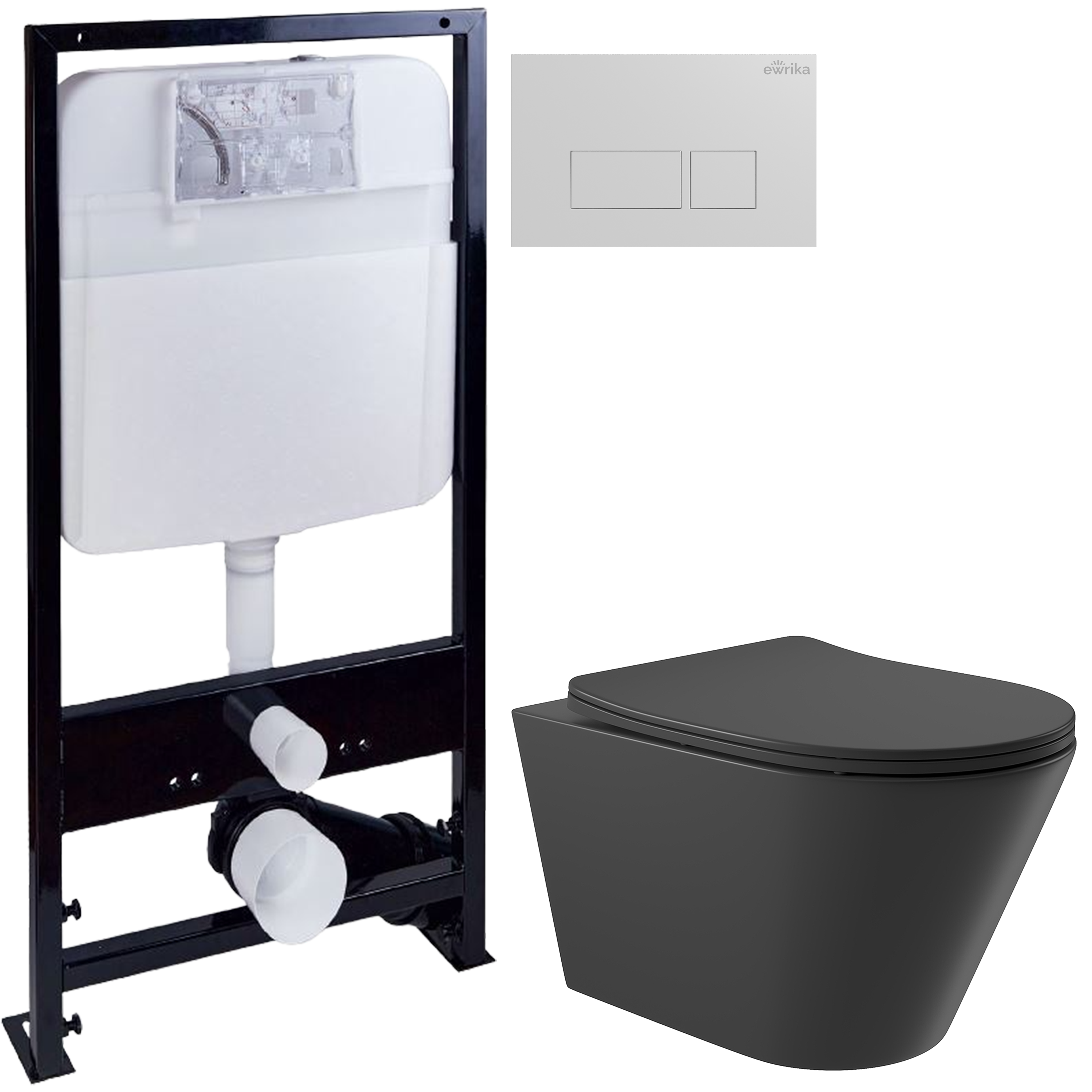 Комплект 3 в 1 Унитаз подвесной Aqueduto Cone CON0140 + Инсталляция EWRIKA ProLT 0026-2020 + Кнопка 0042 цвет белый