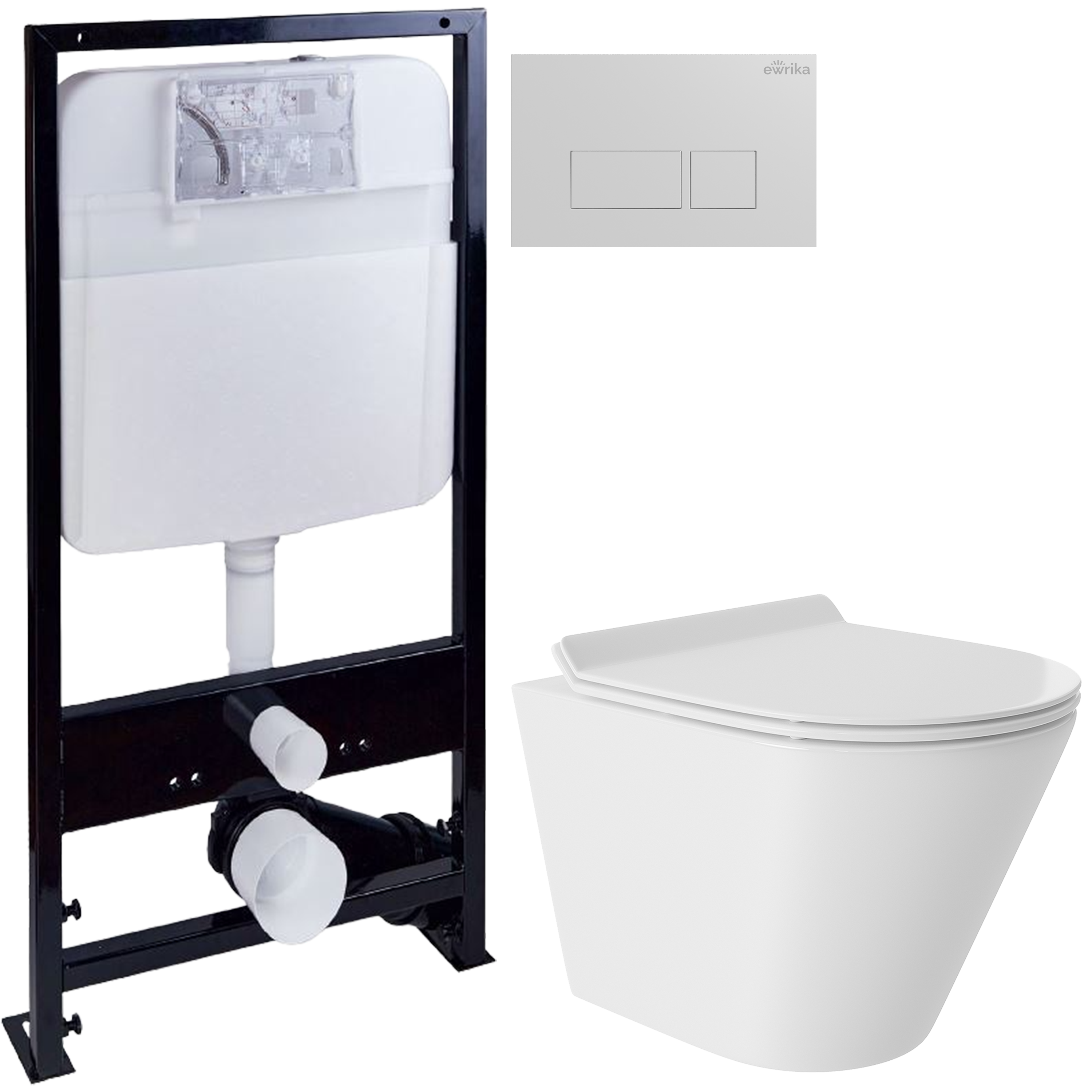 Комплект 3 в 1 Унитаз подвесной Aqueduto Cone Tornado CONT0110 + Инсталляция EWRIKA ProLT 0026-2020 + Кнопка 0042 цвет белый