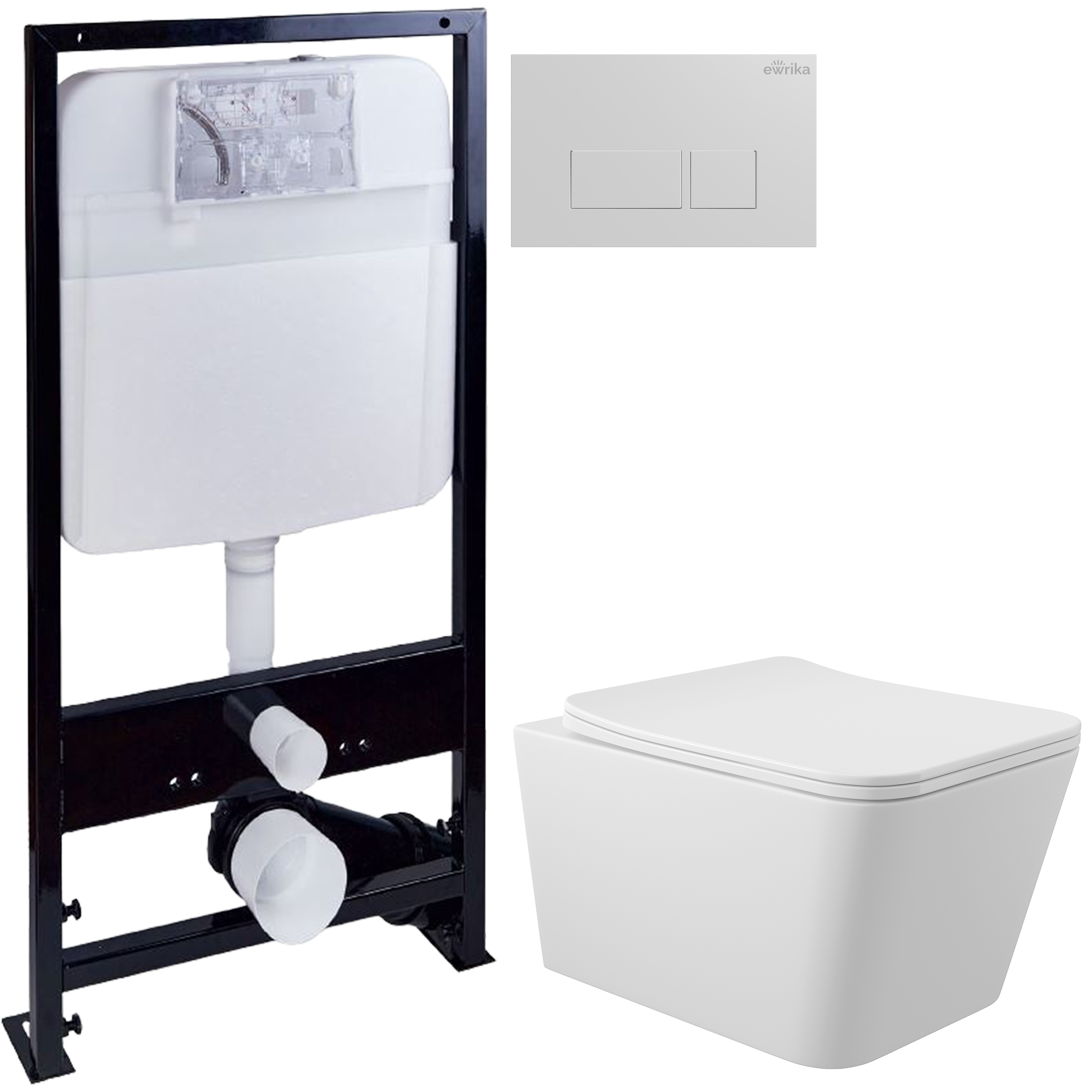 Комплект 3 в 1 Унитаз подвесной Aqueduto Macio MAC0120 + Инсталляция EWRIKA ProLT 0026-2020 + Кнопка 0042 цвет белый