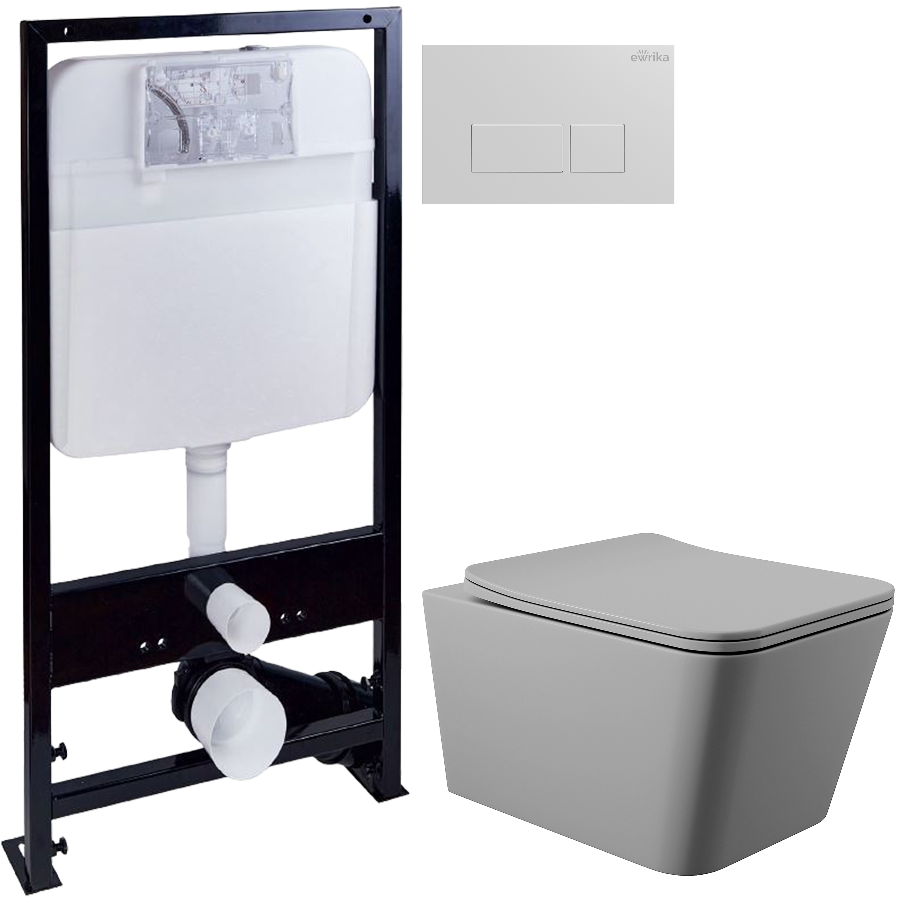 Комплект 3 в 1 Унитаз подвесной Aqueduto Macio MAC0130 + Инсталляция EWRIKA ProLT 0026-2020 + Кнопка 0042 цвет белый