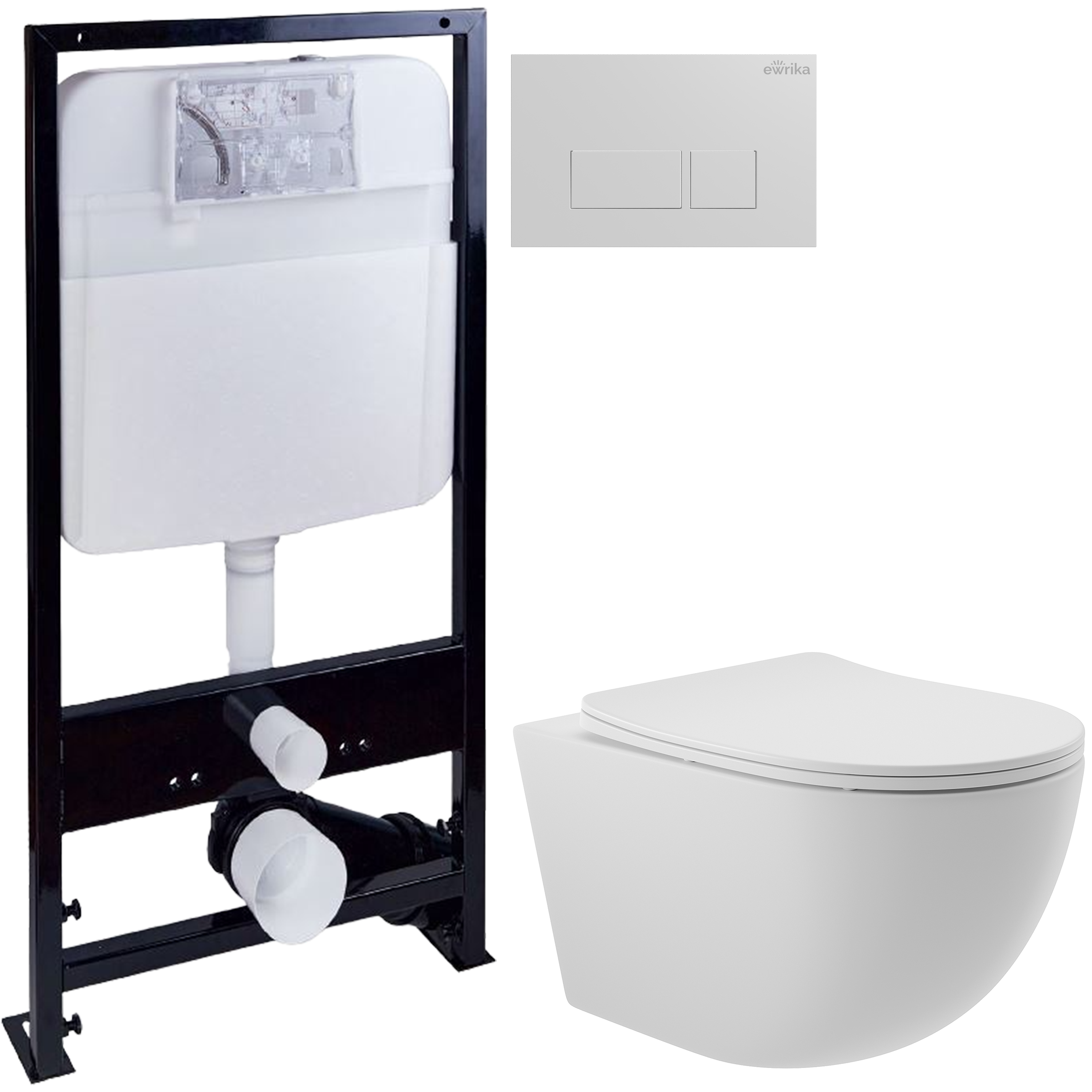 Комплект 3 в 1 Унитаз подвесной Aqueduto Ovo OVO0120 + Инсталляция EWRIKA ProLT 0026-2020 + Кнопка 0042 цвет белый