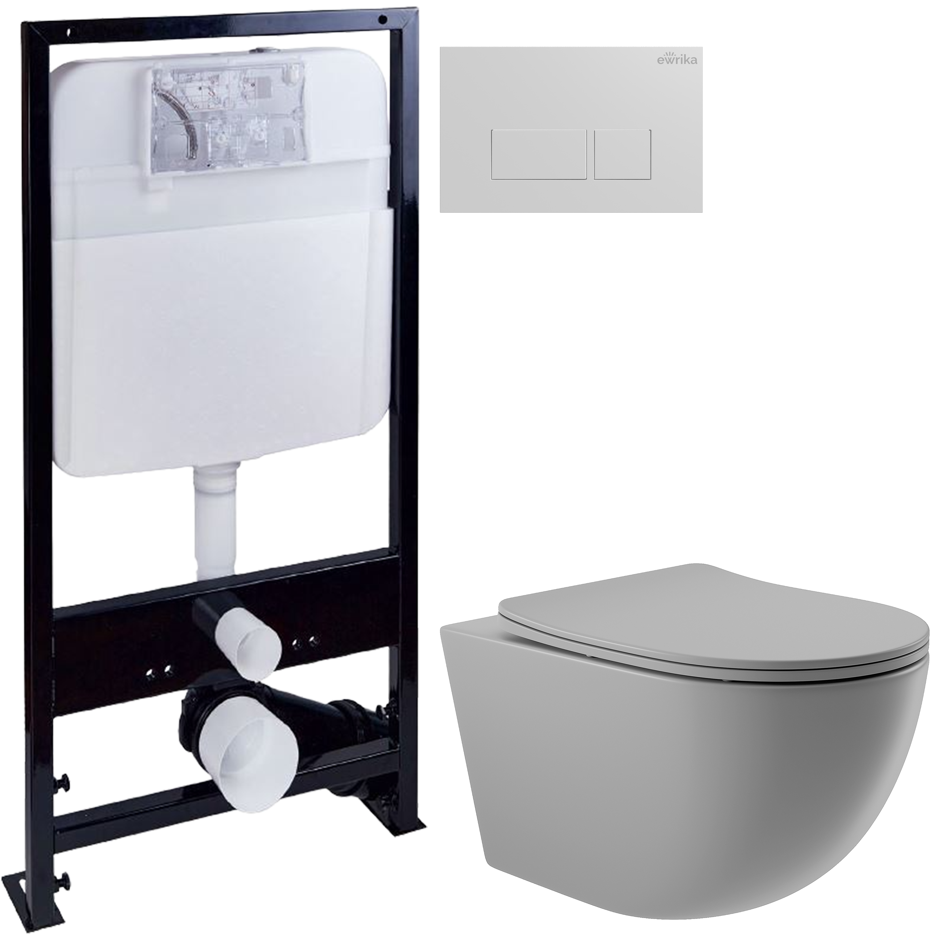 Комплект 3 в 1 Унитаз подвесной Aqueduto Ovo OVO0130 + Инсталляция EWRIKA ProLT 0026-2020 + Кнопка 0042 цвет белый