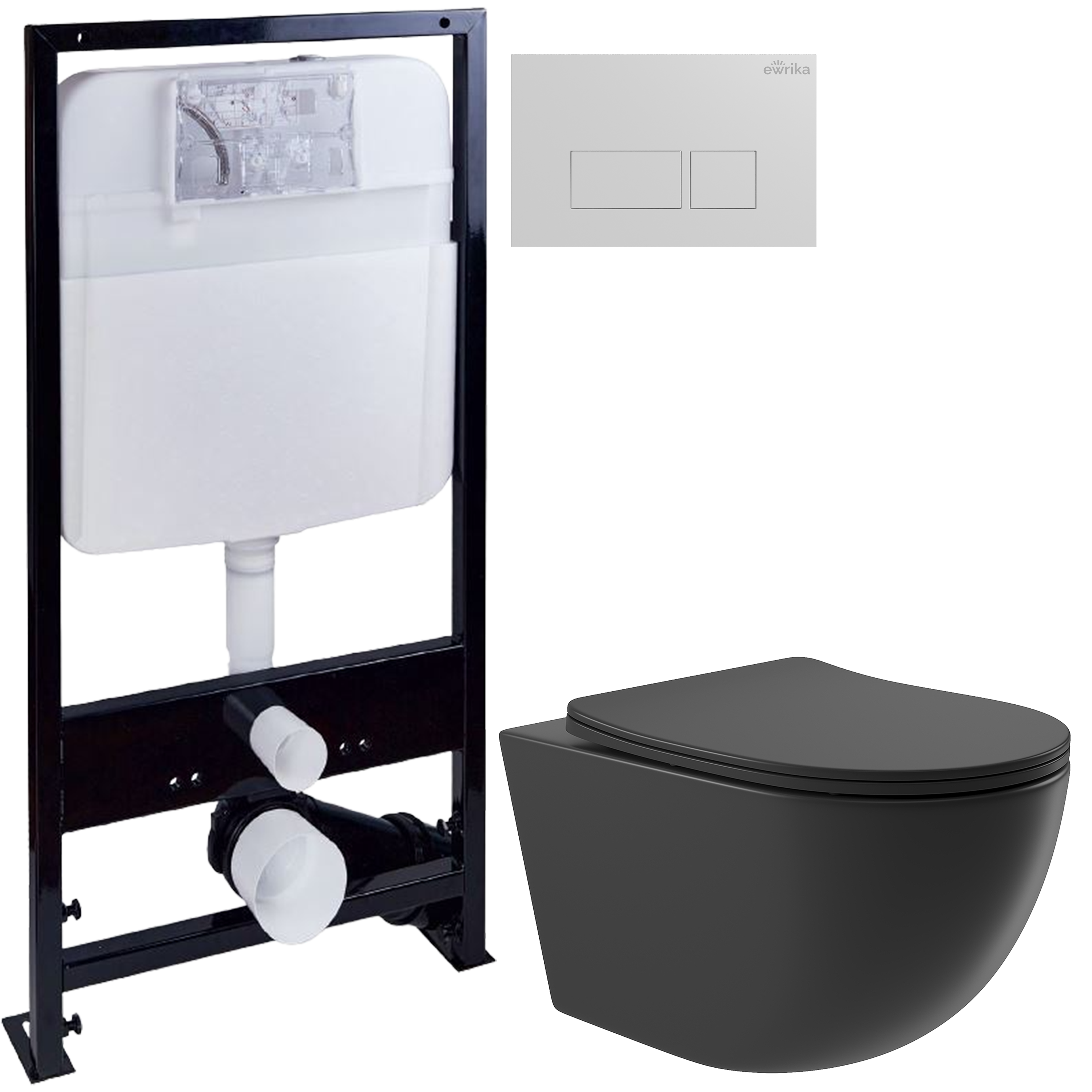Комплект 3 в 1 Унитаз подвесной Aqueduto Ovo OVO0140 + Инсталляция EWRIKA ProLT 0026-2020 + Кнопка 0042 цвет белый