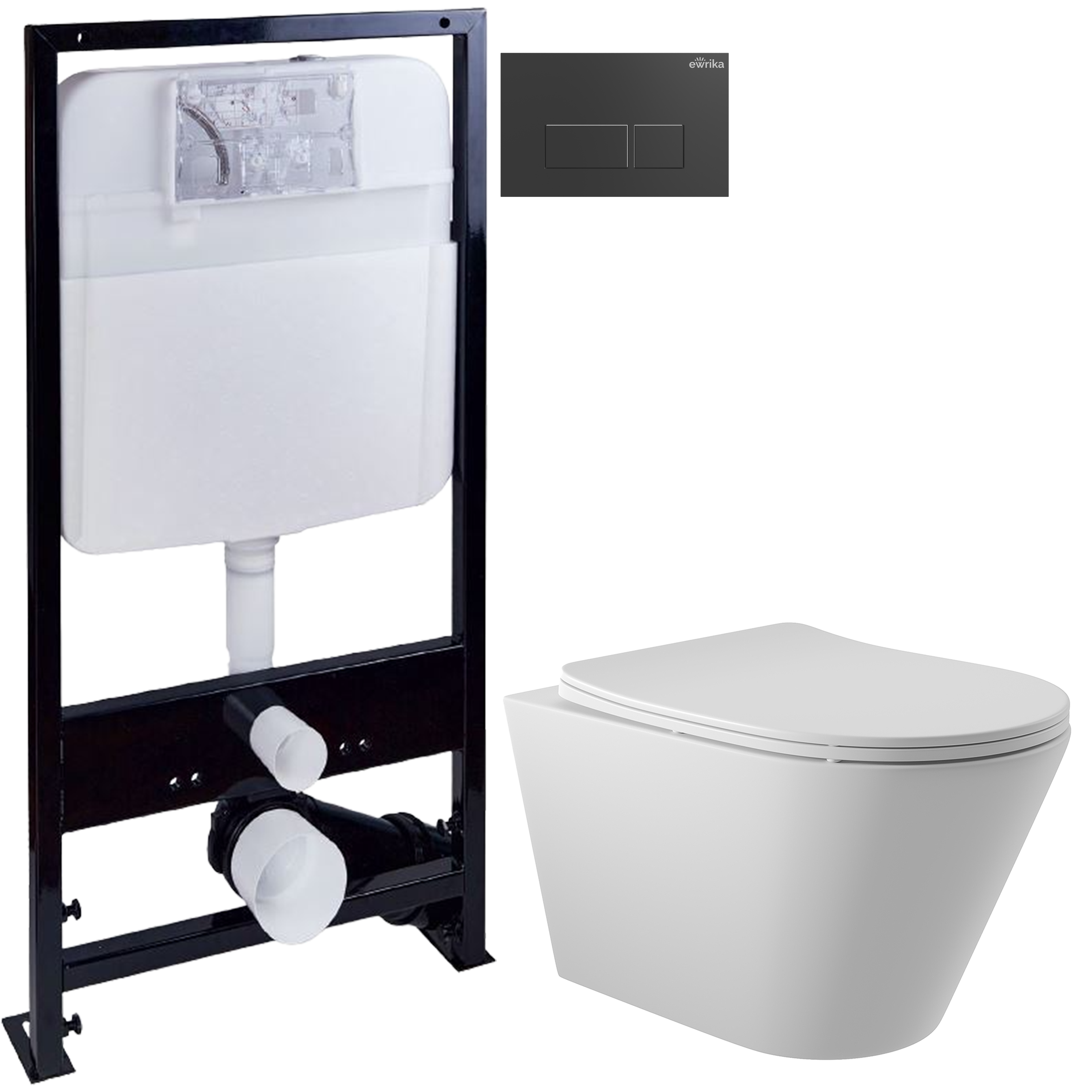Комплект 3 в 1 Унитаз подвесной Aqueduto Cone CON0120 + Инсталляция EWRIKA ProLT 0026-2020 + Кнопка 0044 цвет матовый черный