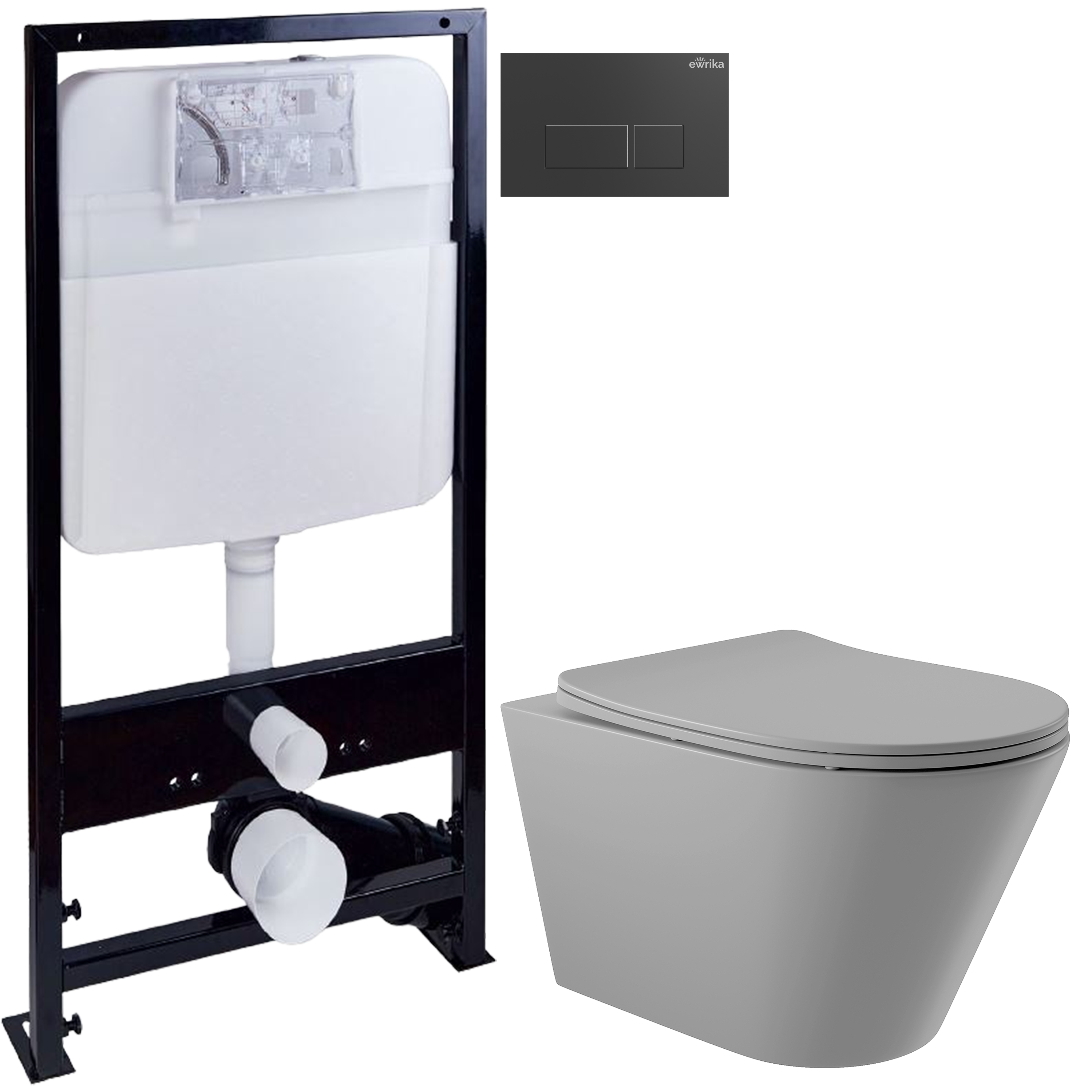 Комплект 3 в 1 Унитаз подвесной Aqueduto Cone CON0130 + Инсталляция EWRIKA ProLT 0026-2020 + Кнопка 0044 цвет матовый черный