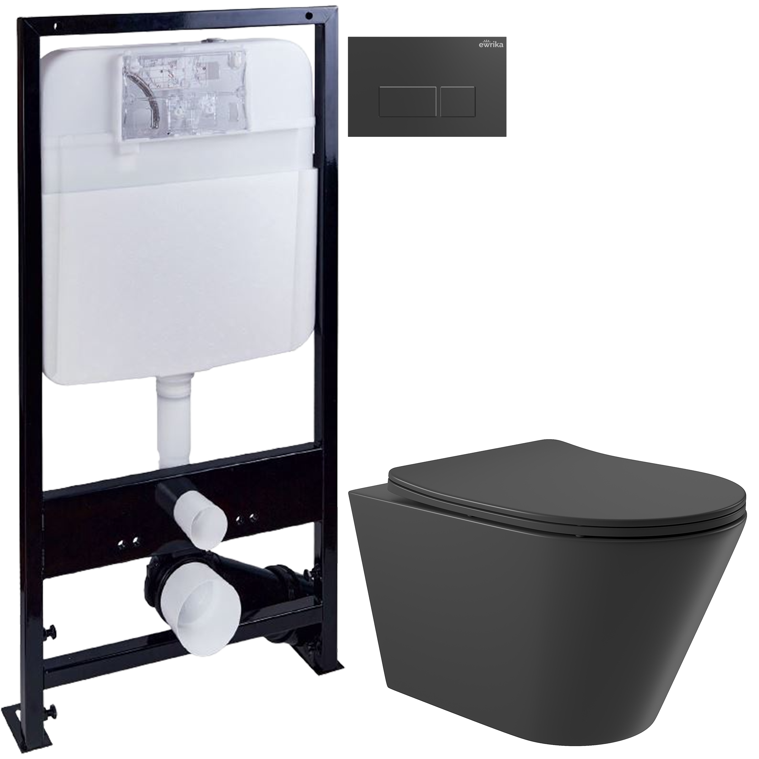 Комплект 3 в 1 Унитаз подвесной Aqueduto Cone CON0140 + Инсталляция EWRIKA ProLT 0026-2020 + Кнопка 0044 цвет матовый черный
