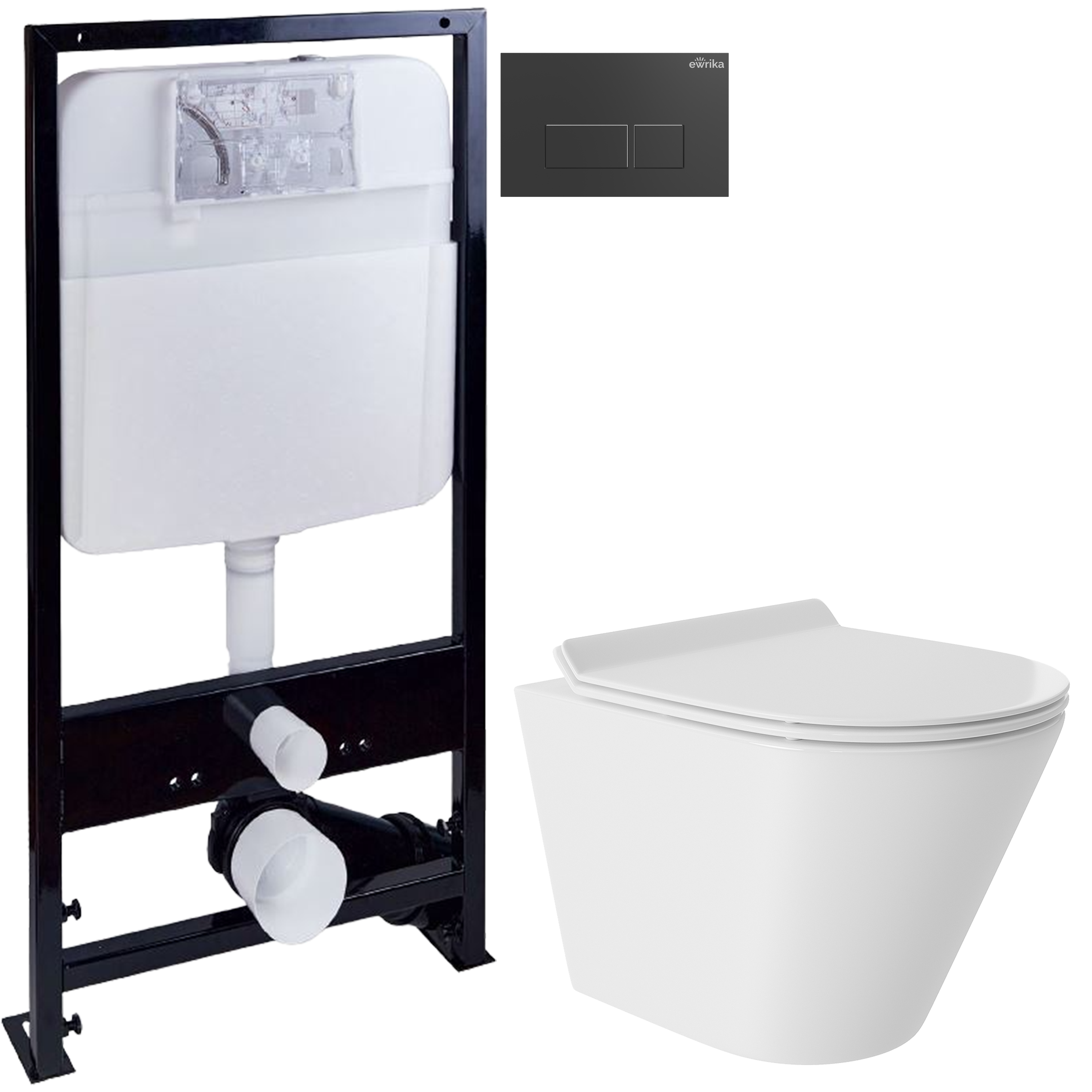 Комплект 3 в 1 Унитаз подвесной Aqueduto Cone Tornado CONT0110 + Инсталляция EWRIKA ProLT 0026-2020 + Кнопка 0044 цвет матовый черный